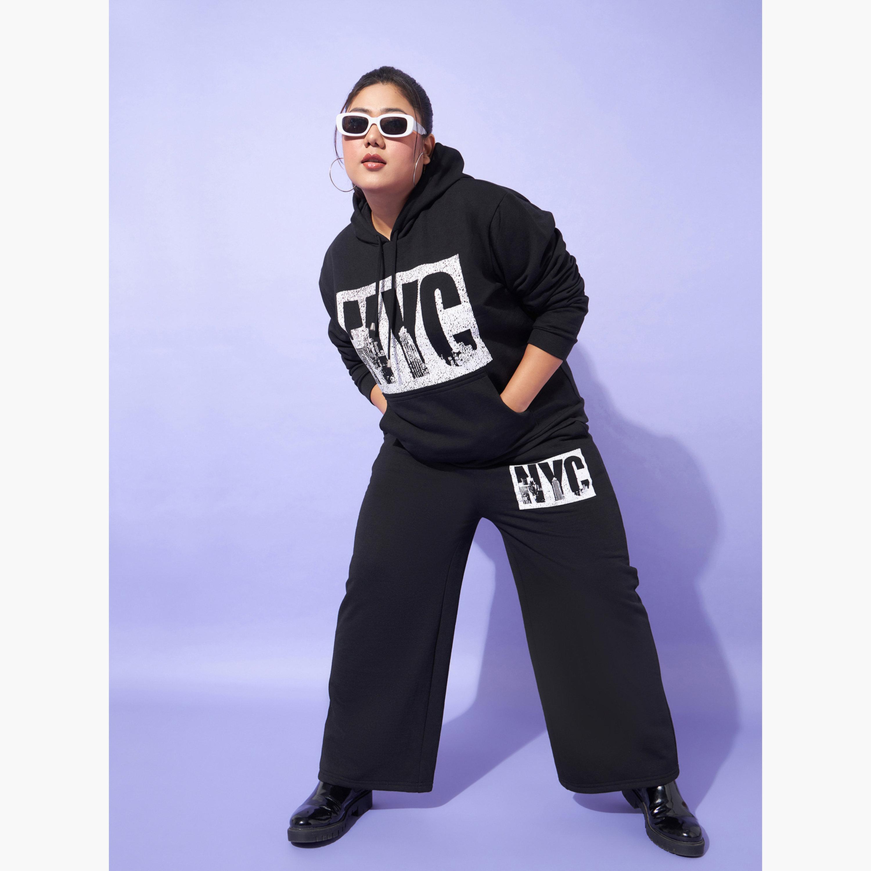 Sassafras Plus Size Black Wide Leg Joggers-women-clothing-bottoms-joggers-image-2