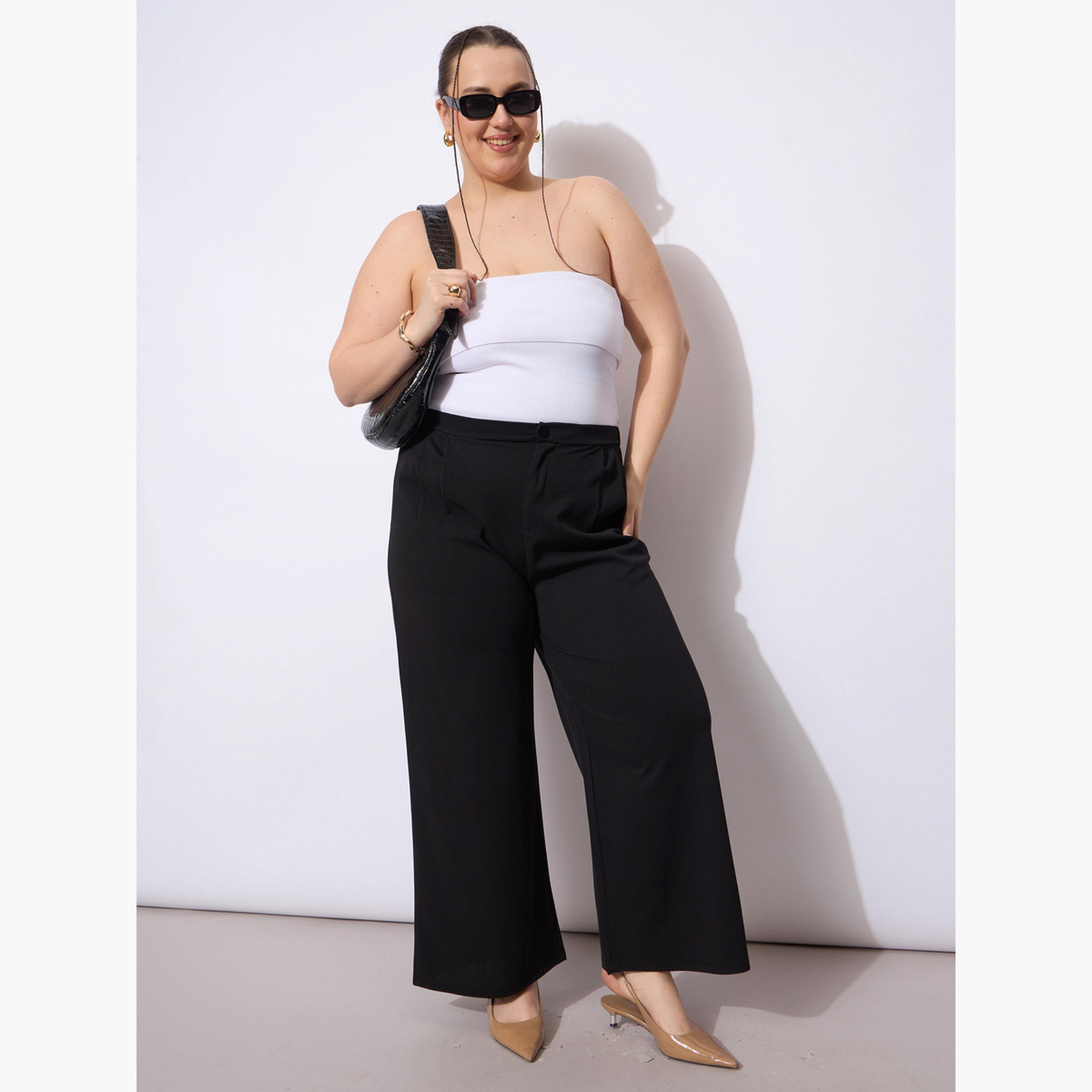 ساسافراس - بنطال أسود واسع الساق بمقاس كبير-women-clothing-bottoms-trousers-image-2