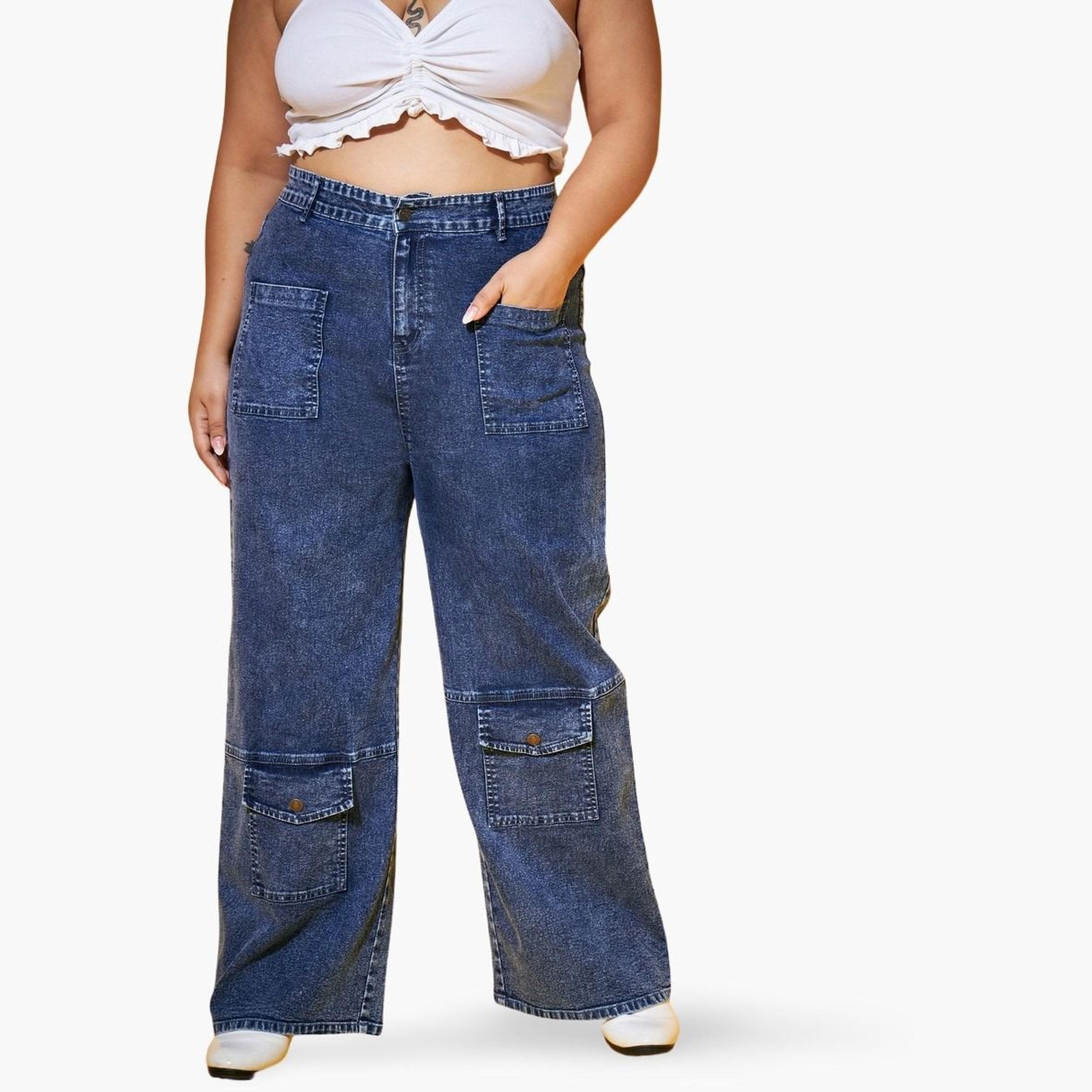 ساسافراس - بنطال جينز مستقيم أزرق بمقاس واسع-women-clothing-bottoms-jeans-image-1