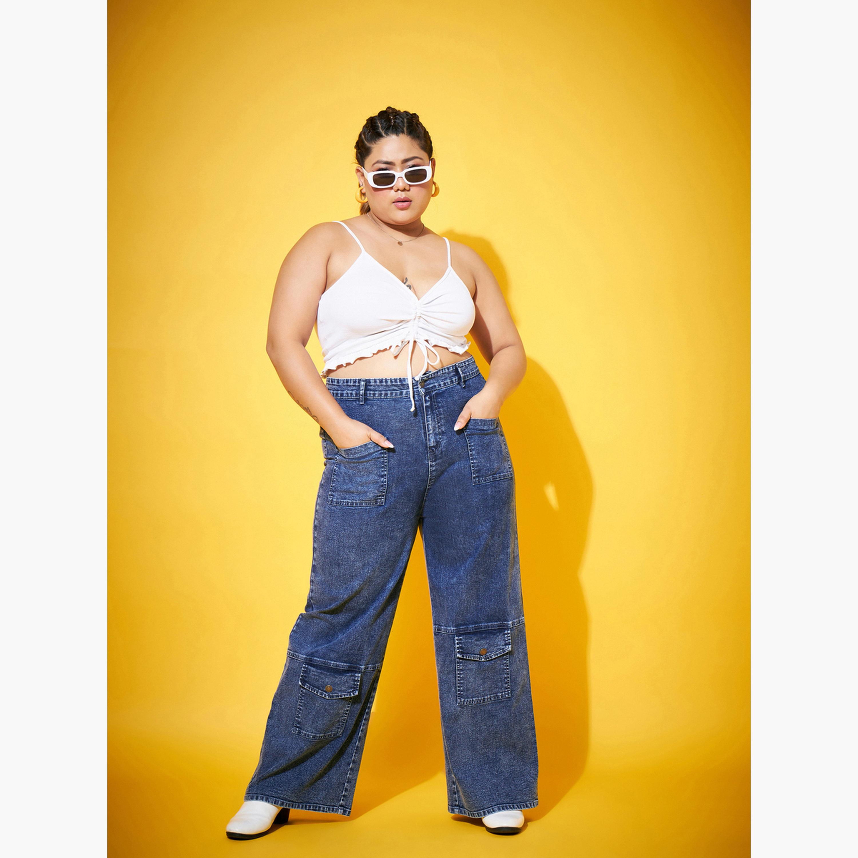 ساسافراس - بنطال جينز مستقيم أزرق بمقاس واسع-women-clothing-bottoms-jeans-image-2