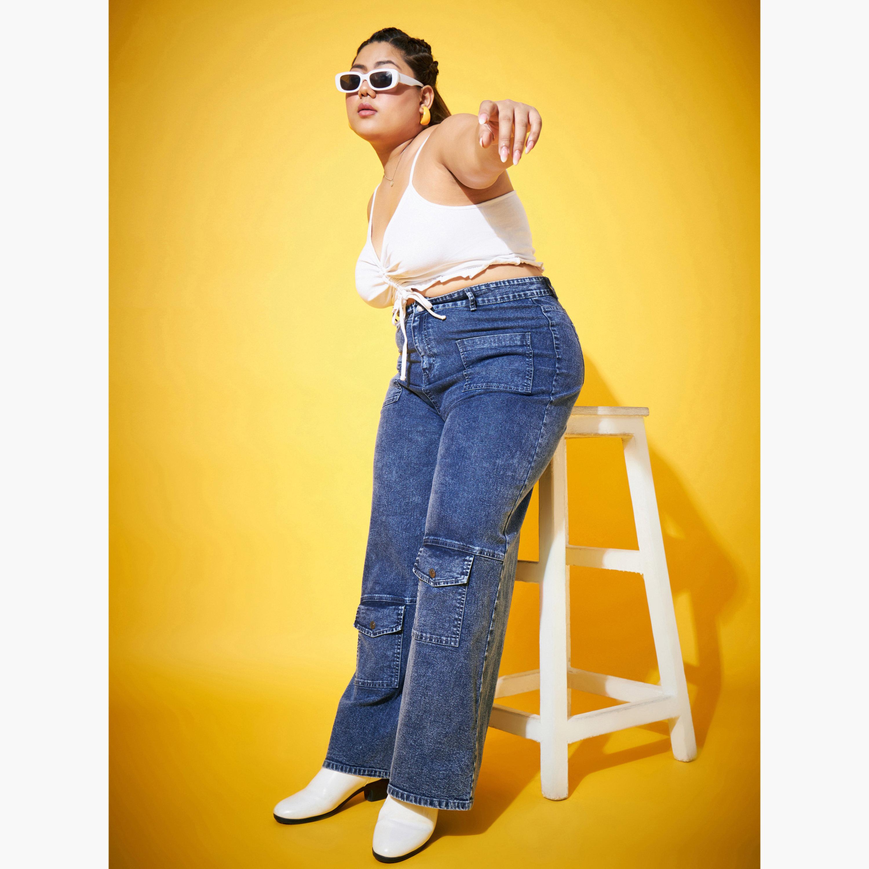 ساسافراس - بنطال جينز مستقيم أزرق بمقاس واسع-women-clothing-bottoms-jeans-image-5