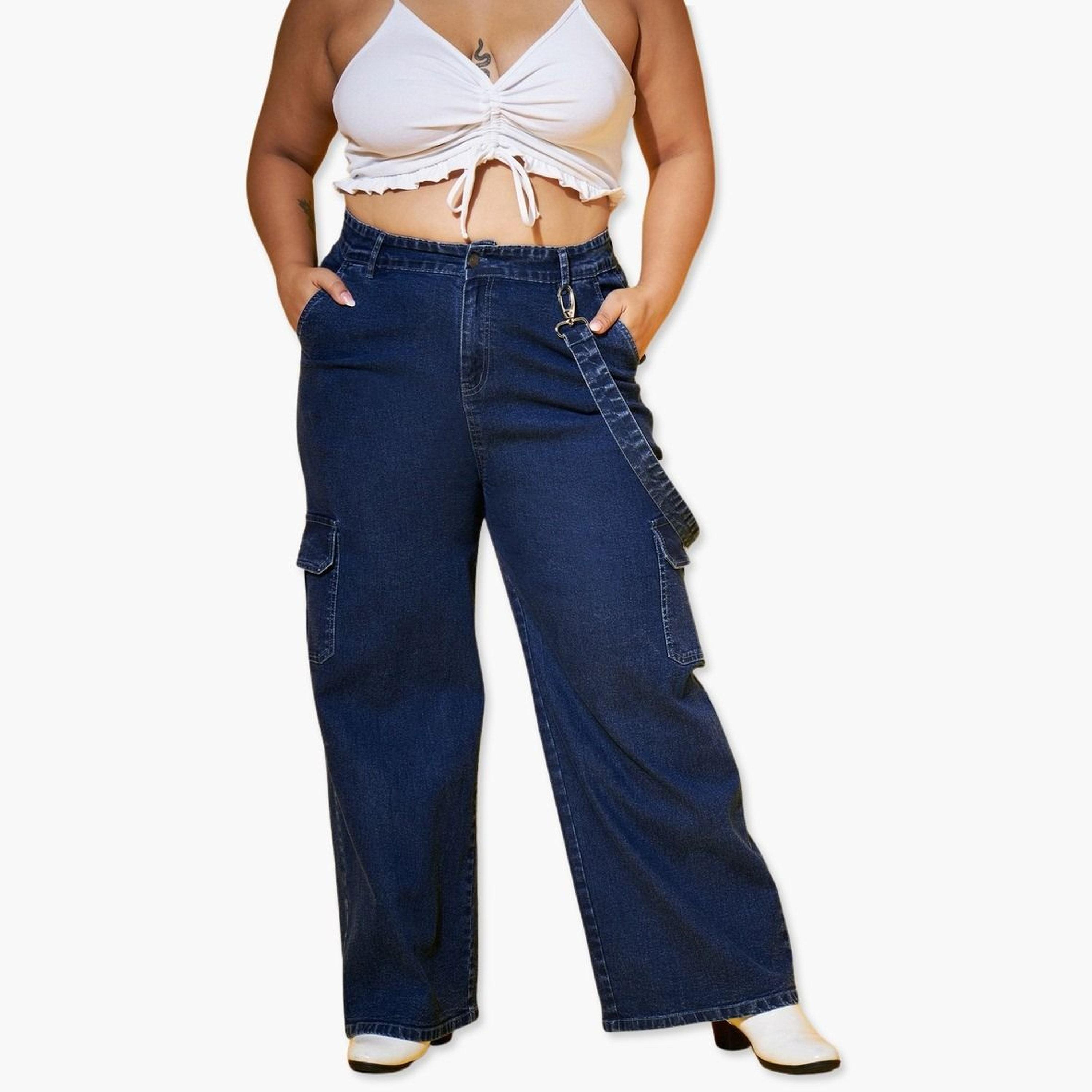 Sassafras Plus Size Straight Leg Cargo Jeans-women-clothing-bottoms-jeans-image-1