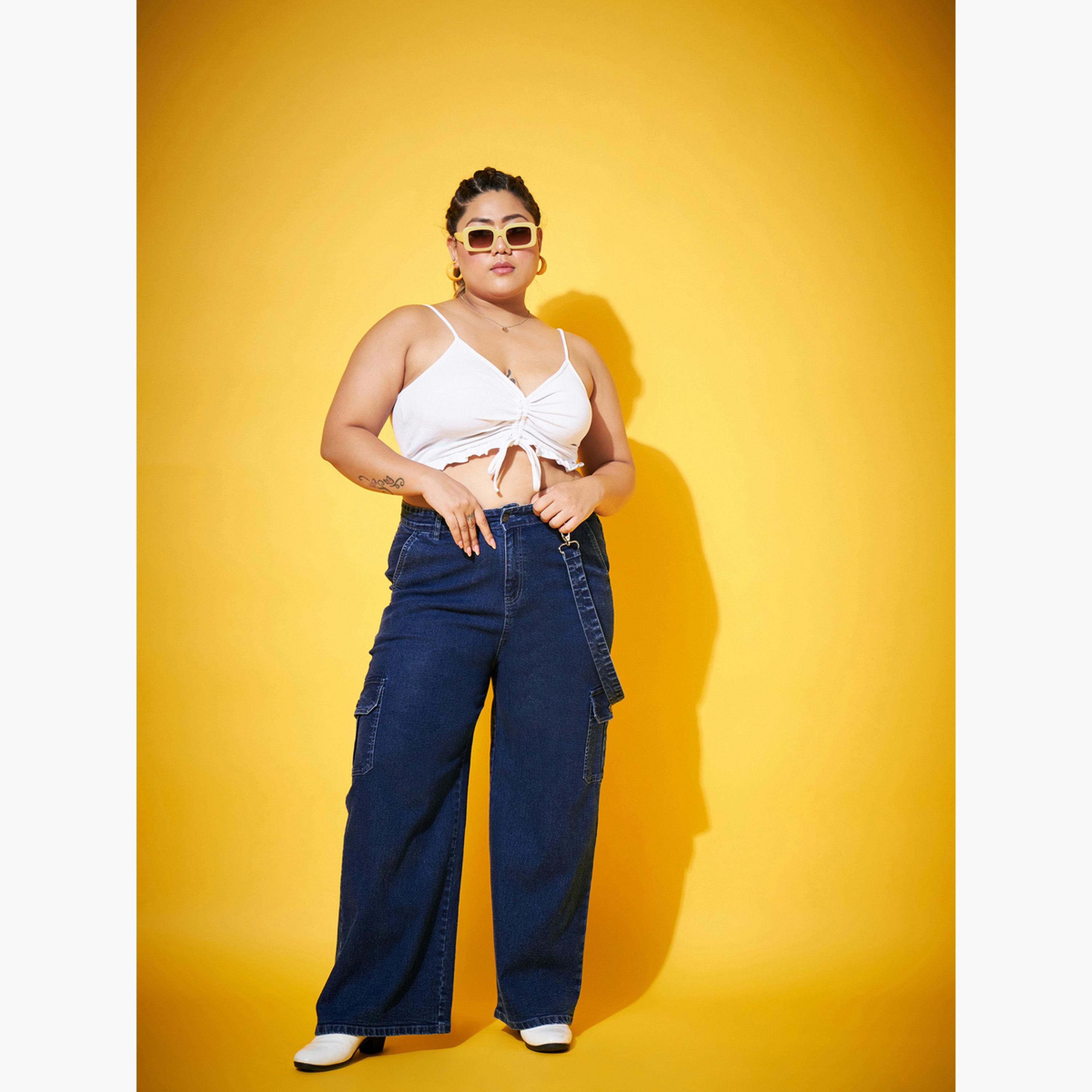 ساسافراس - بنطال جينز كارغو بساق مستقيمة مقاس واسع-women-clothing-bottoms-jeans-image-2
