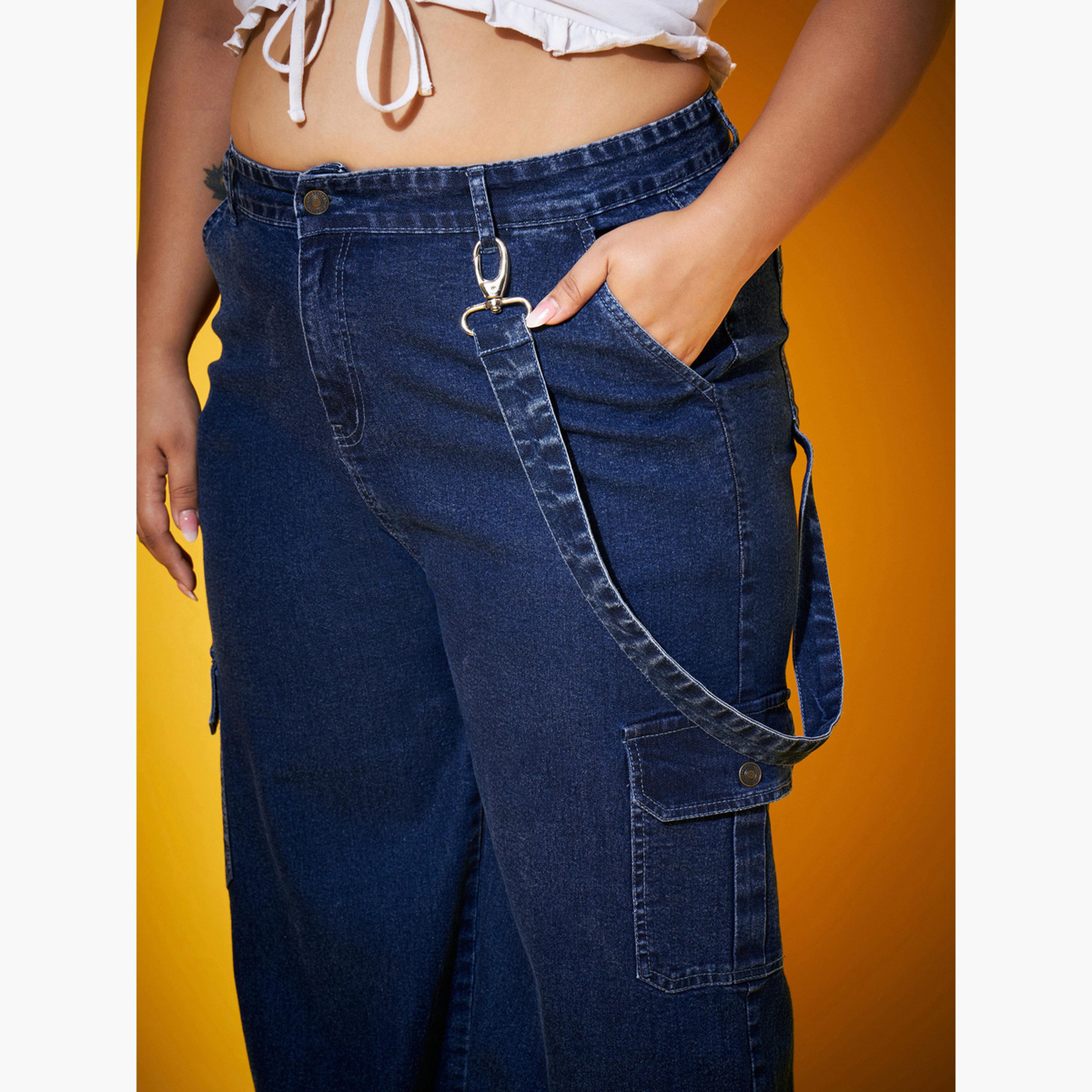 ساسافراس - بنطال جينز كارغو بساق مستقيمة مقاس واسع-women-clothing-bottoms-jeans-image-4
