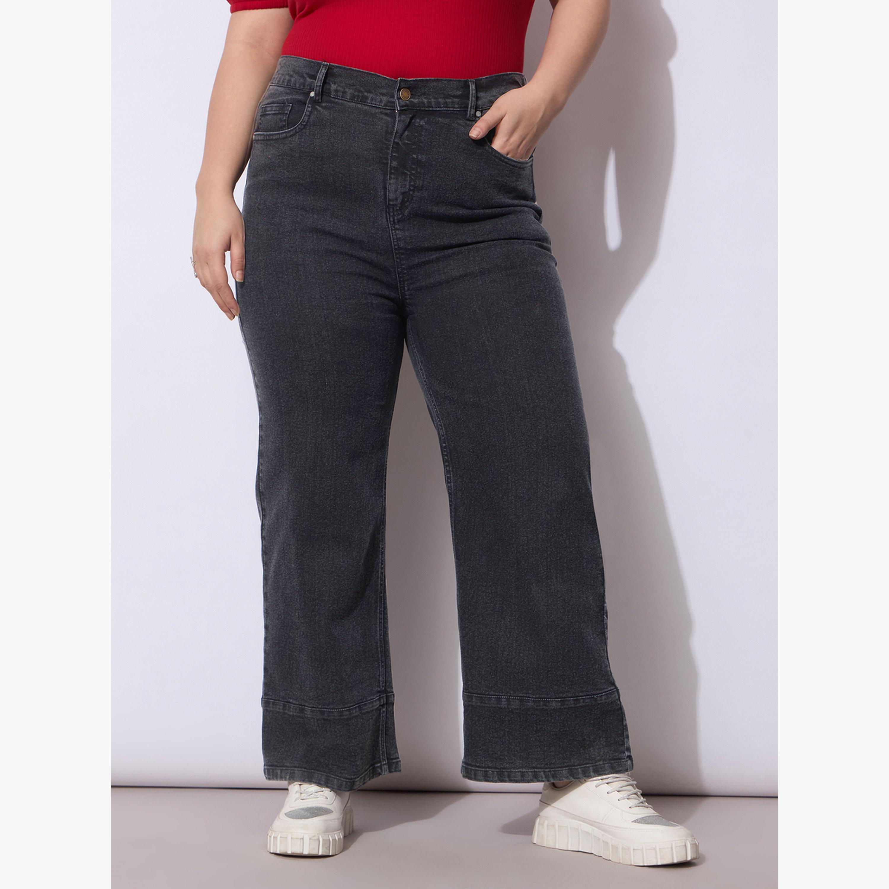 Sassafras Plus Size Black Straight Leg Jeans-women-clothing-bottoms-jeans-image-1