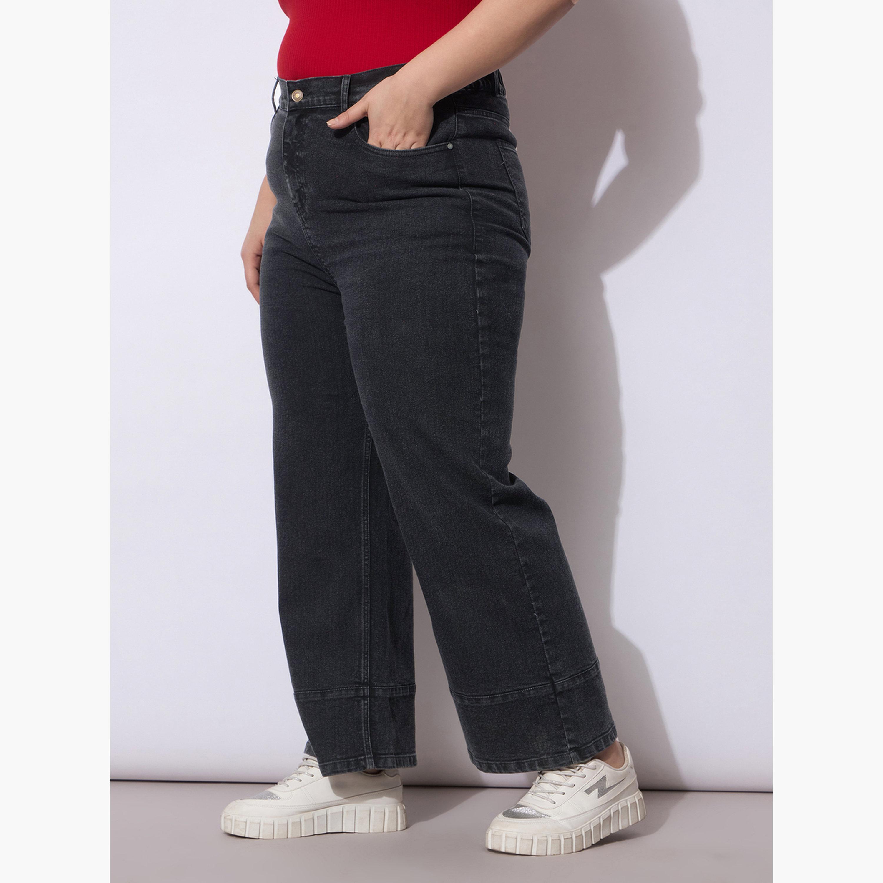 ساسافراس - بنطال جينز أسود بقصة مستقيمة ومقاس واسع-women-clothing-bottoms-jeans-image-3