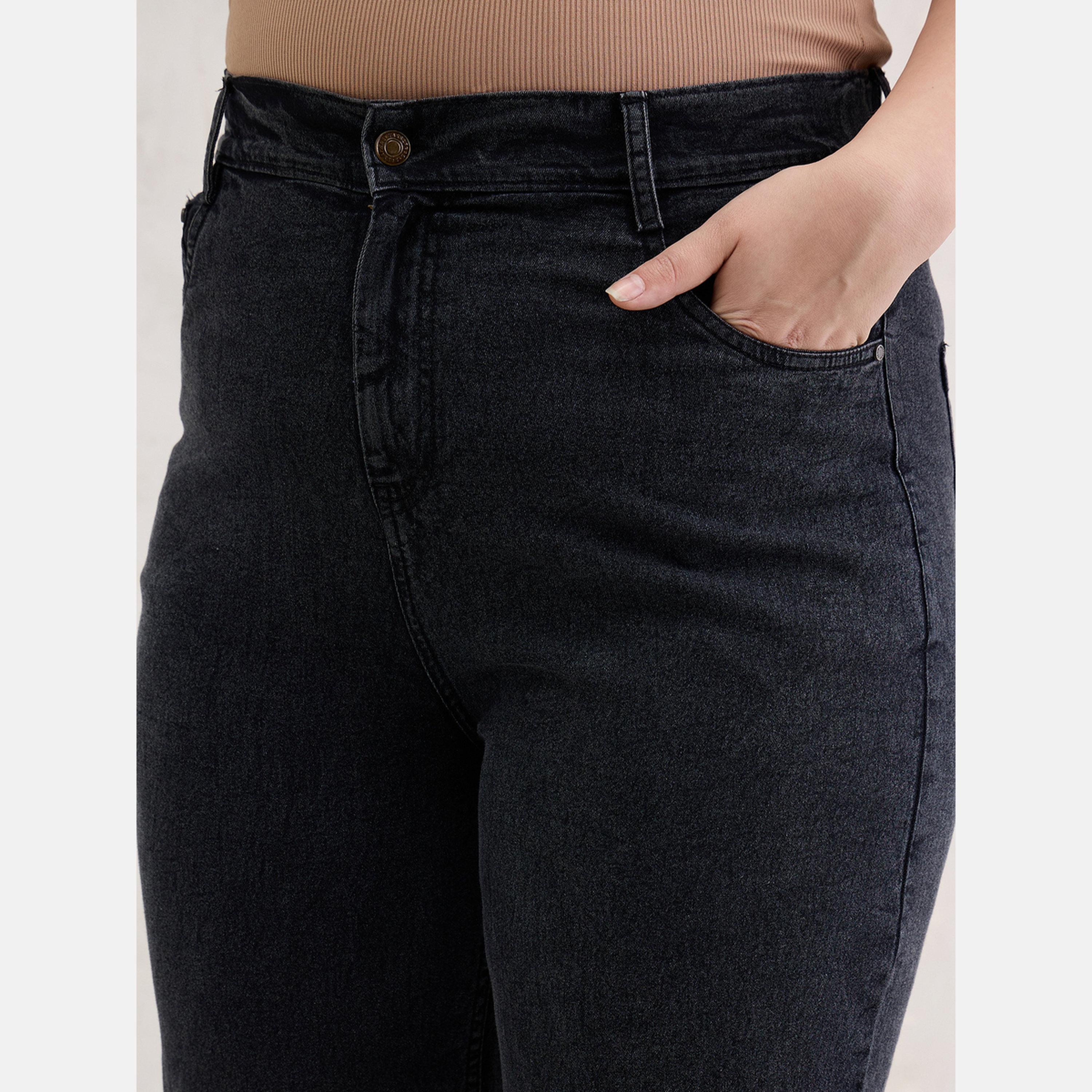 ساسافراس - بنطال جينز أسود بساق مستقيمة للنساء مقاس واسع-women-clothing-bottoms-jeans-image-4