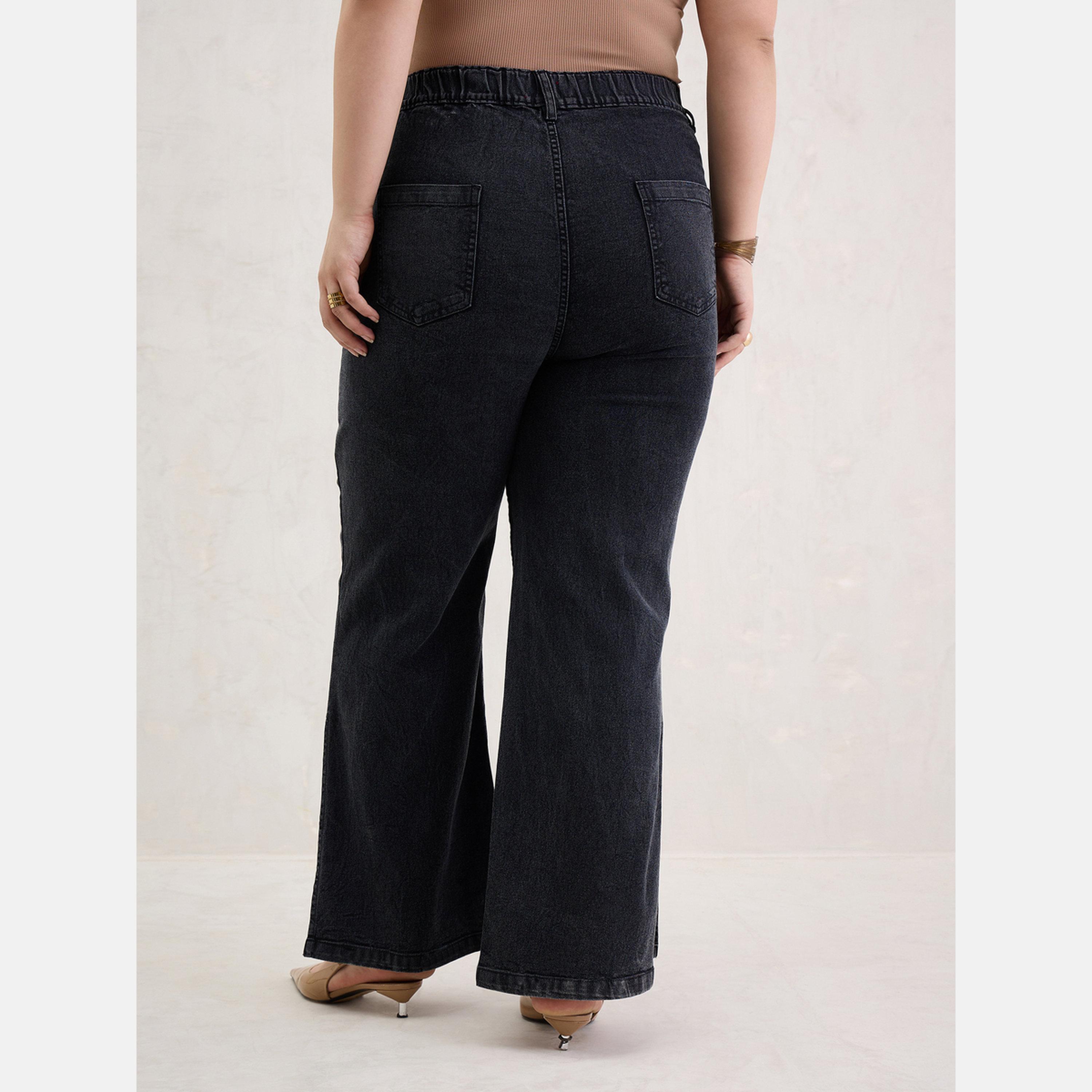 ساسافراس - بنطال جينز أسود بساق مستقيمة للنساء مقاس واسع-women-clothing-bottoms-jeans-image-6