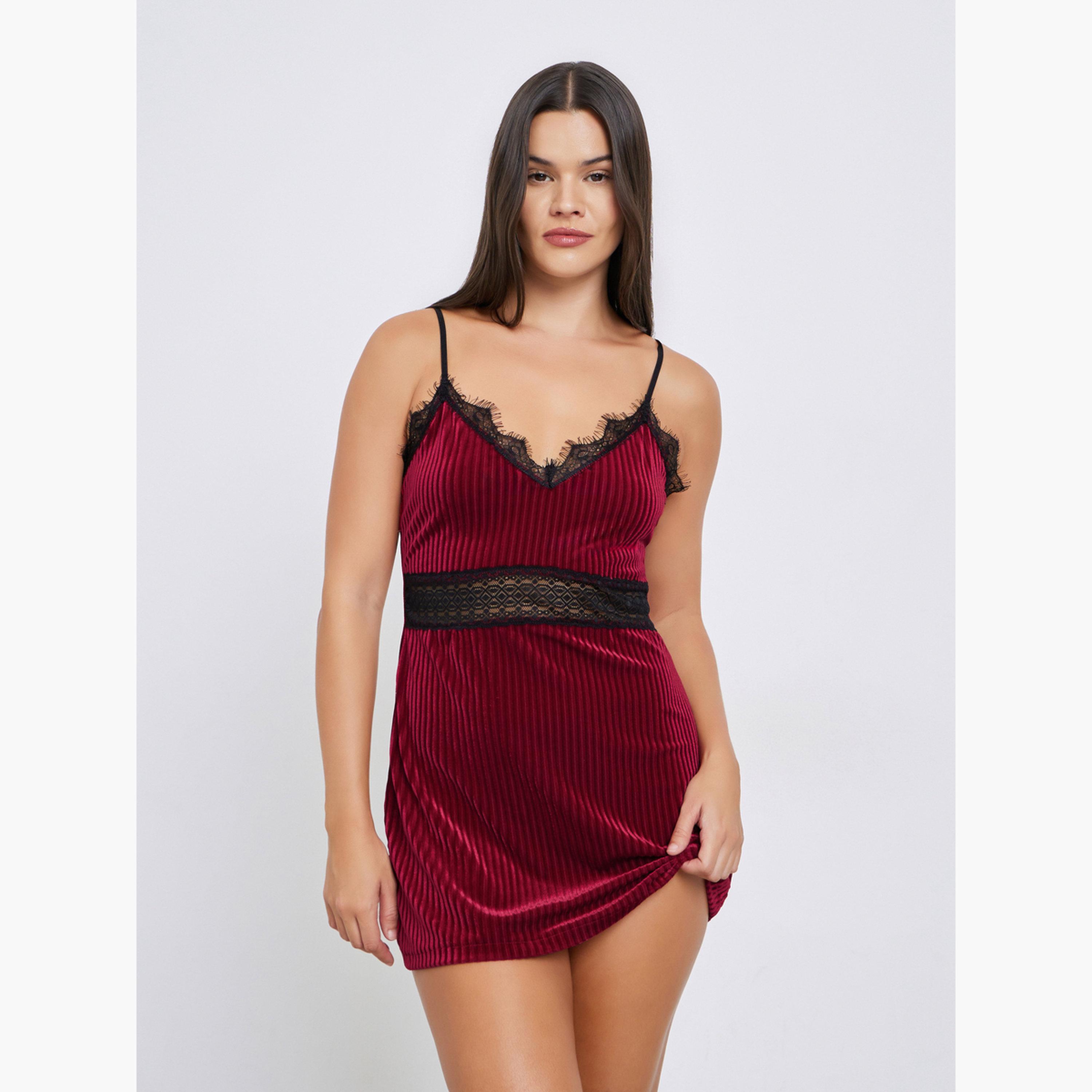 ستايلي - فستان من المخمل مع حافة من الدانتيل المتباين مع روب-women-clothing-nightwear-robes-image-3