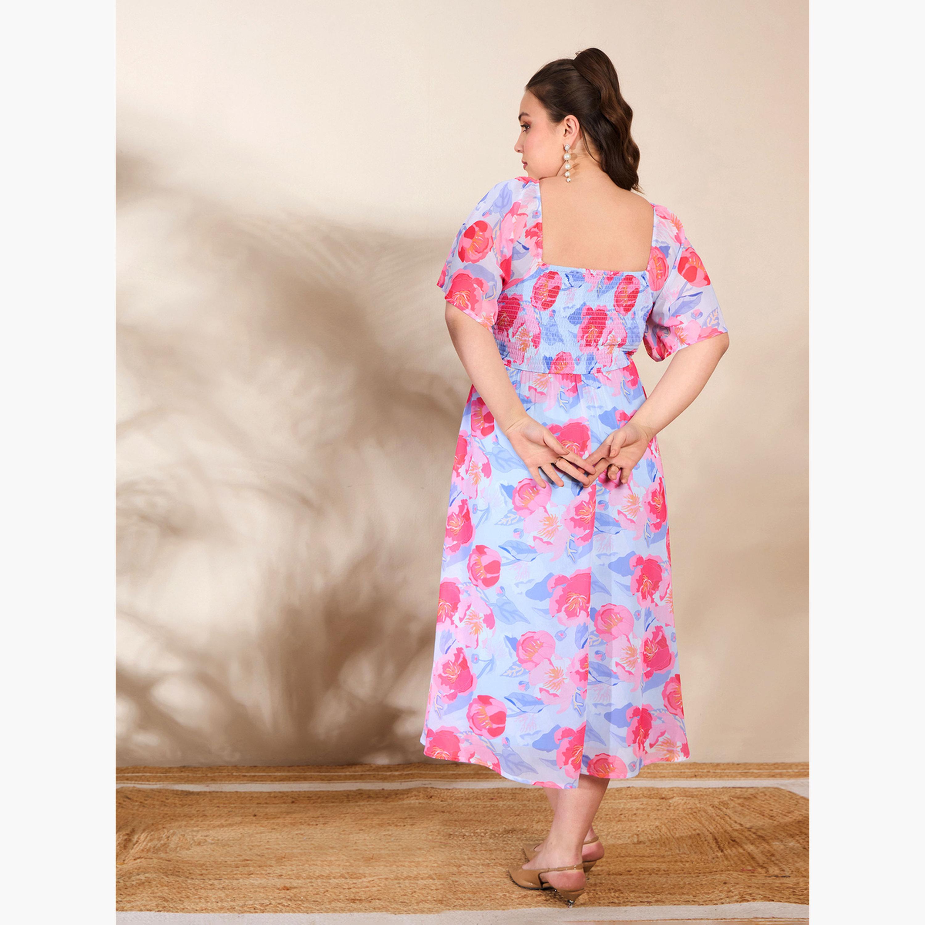 Sassafras Plus Size Blue Floral Front Tie-Up Midi Dress-women-clothing-dresses-image-5