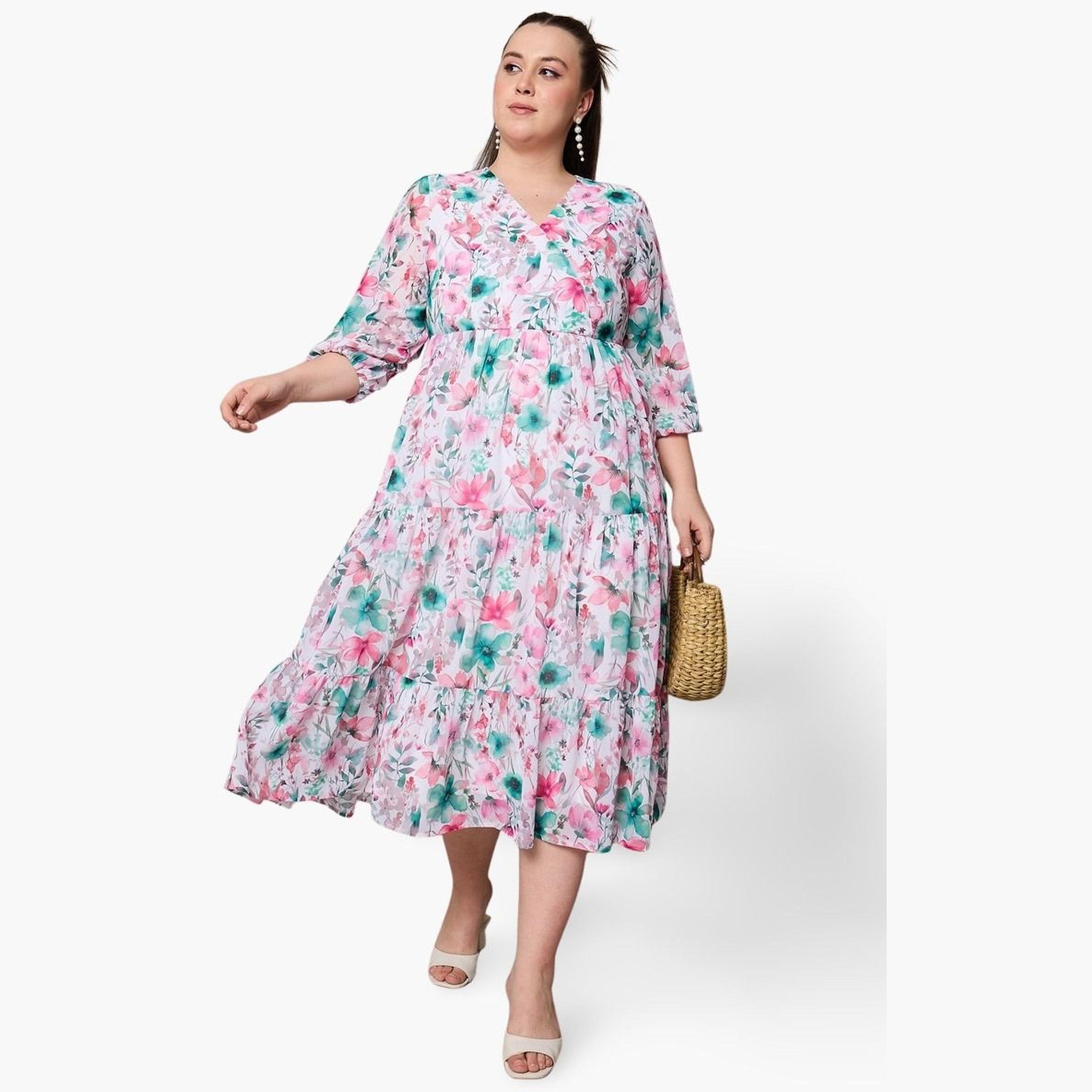 Sassafras Plus Size Floral Print Wrap Midi Dress-women-clothing-dresses-image-1