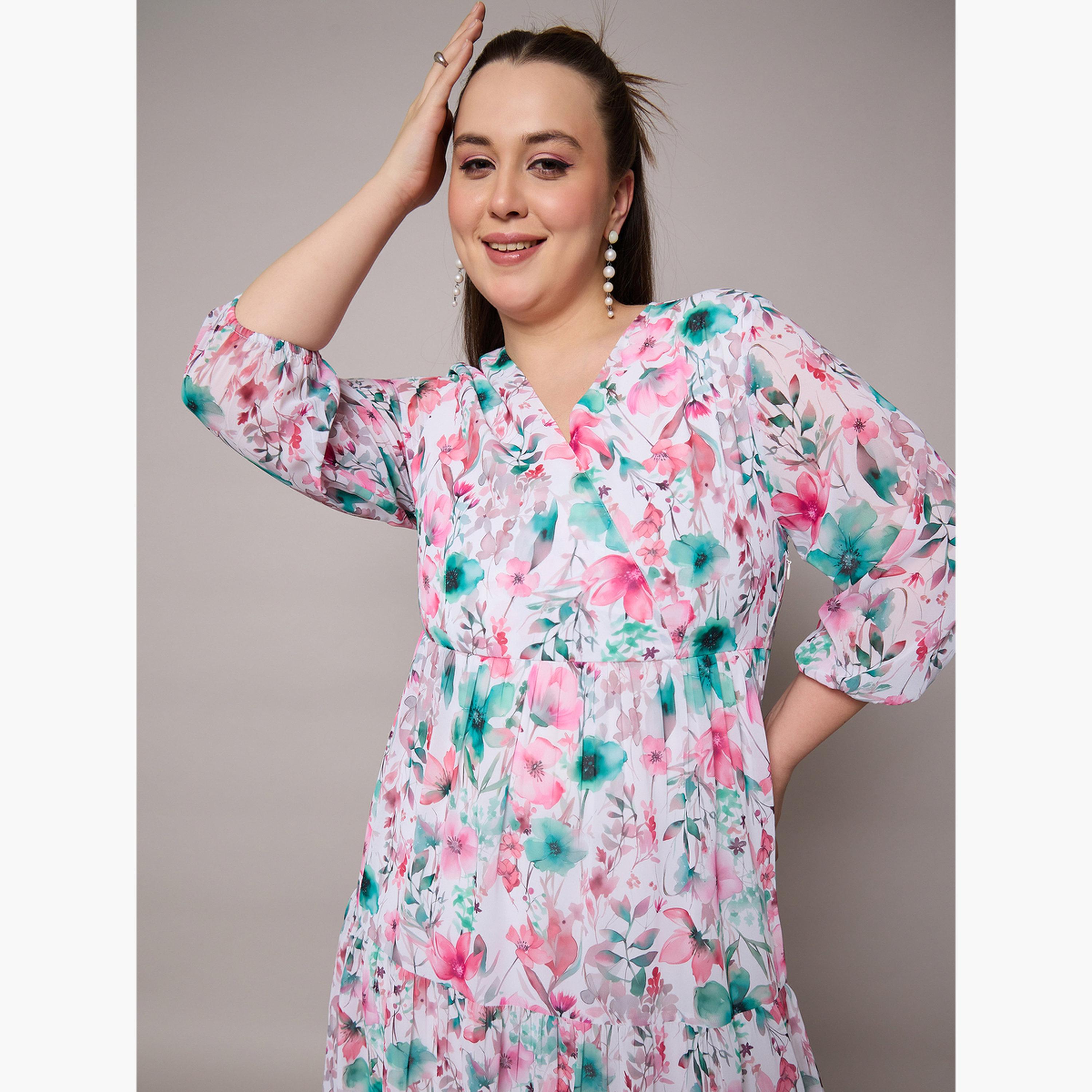 Sassafras Plus Size Floral Print Wrap Midi Dress-women-clothing-dresses-image-3
