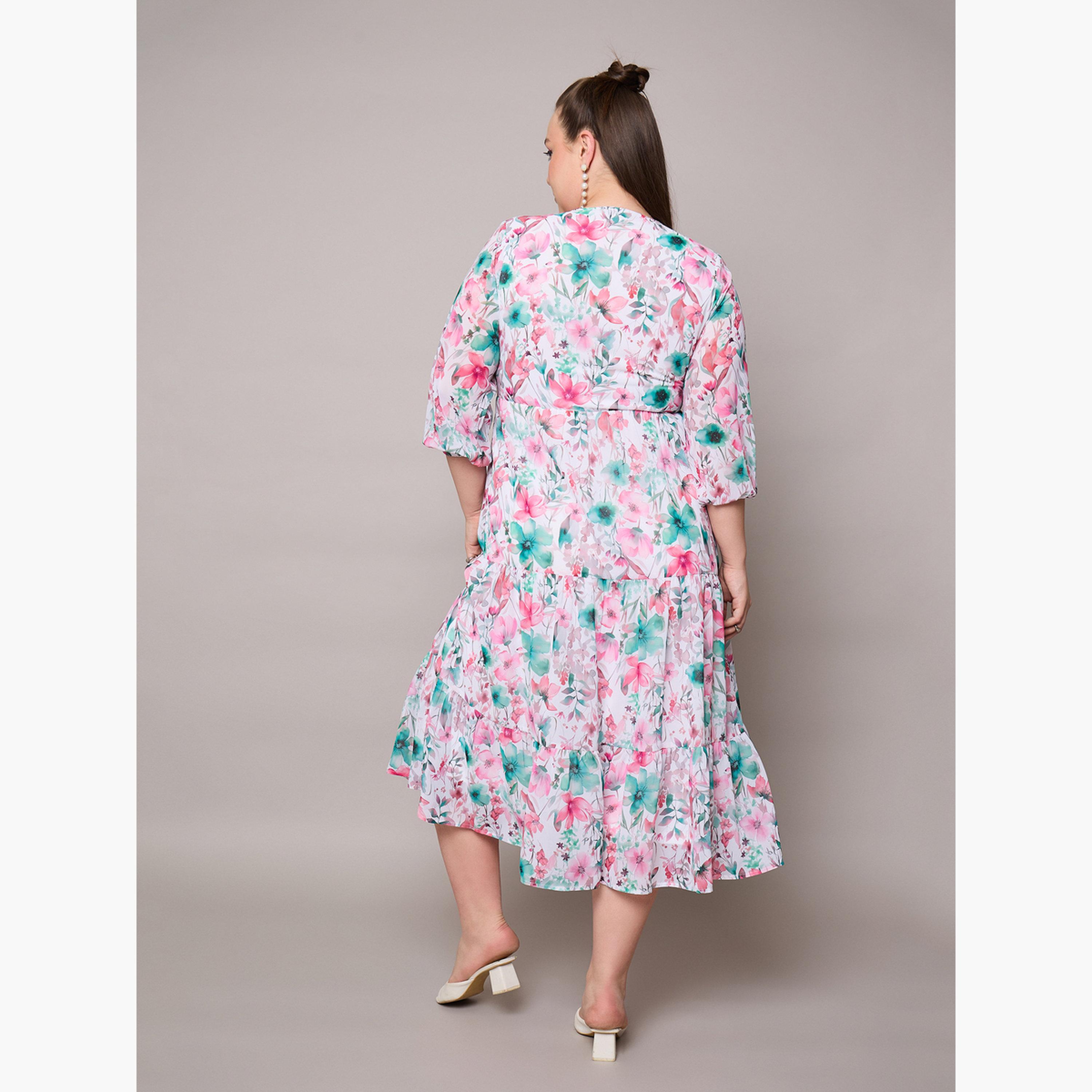 ساسافراس - فستان متوسط الطول ملفوف بطبعة زهور مقاس واسع-women-clothing-dresses-image-5