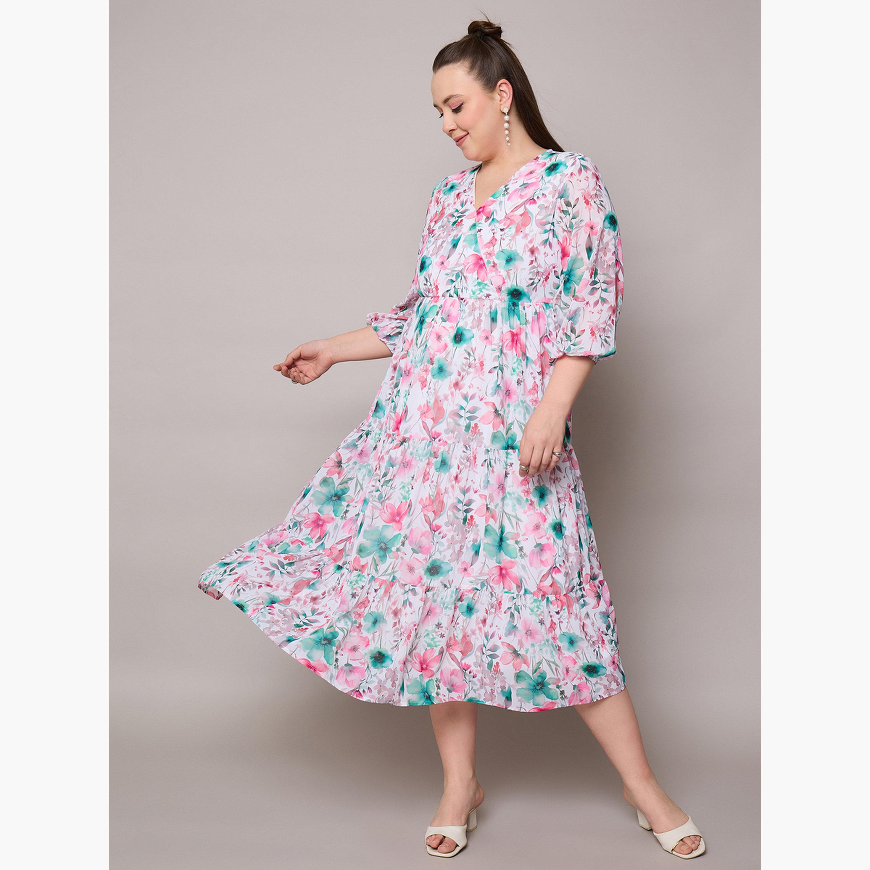 Sassafras Plus Size Floral Print Wrap Midi Dress-women-clothing-dresses-image-6