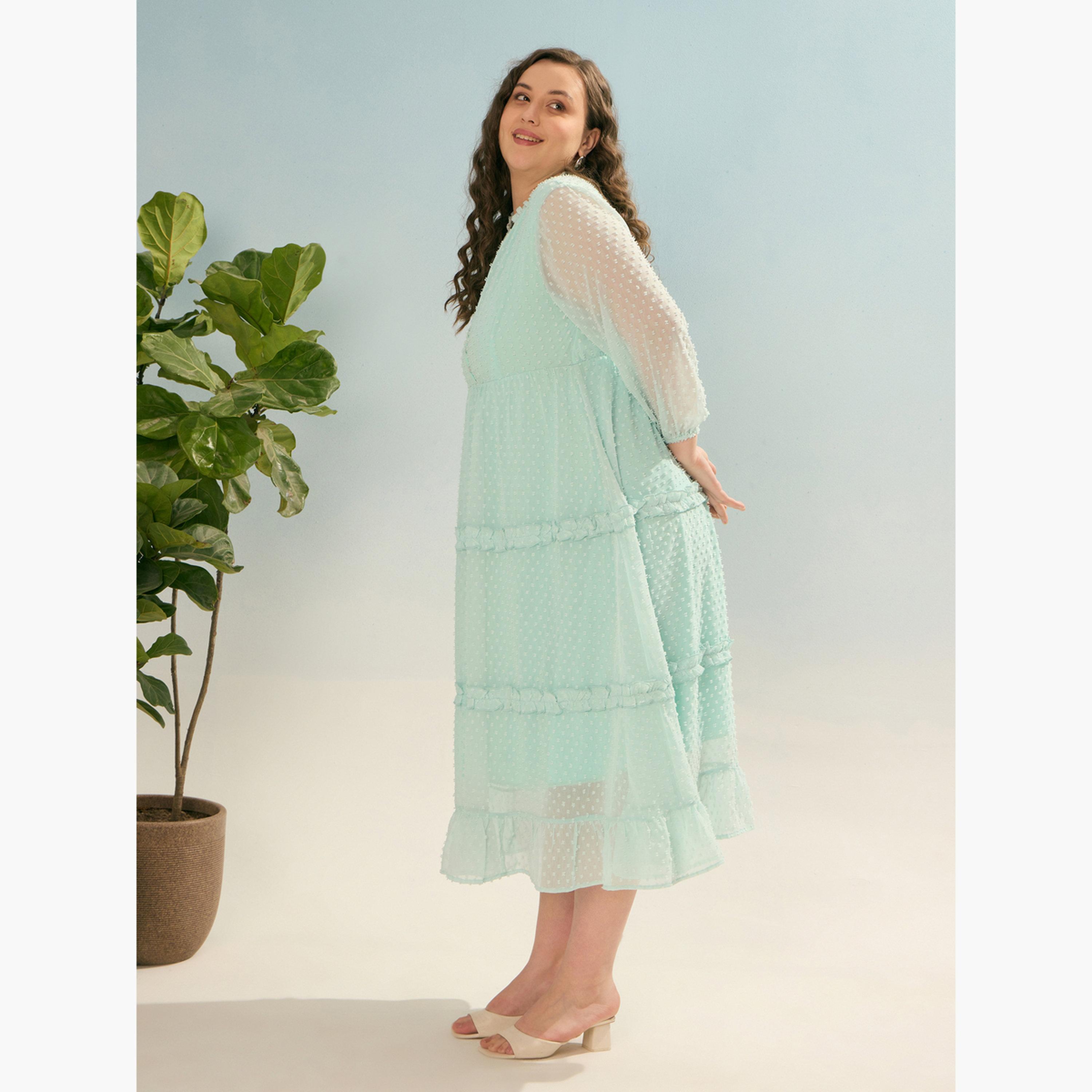 Sassafras Plus Size Dobby Buttoned Tiered Midi Dress-women-clothing-dresses-image-3
