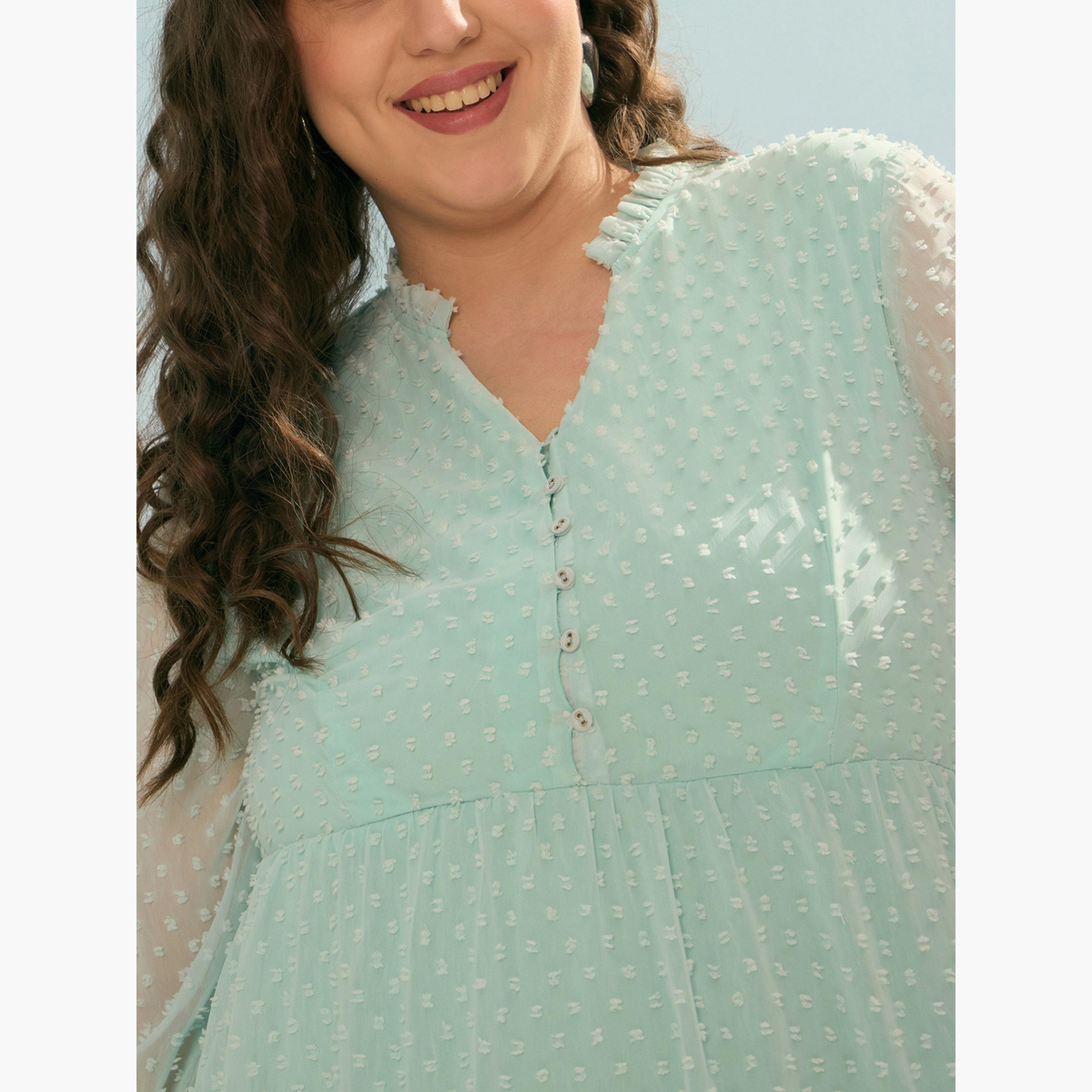 Sassafras Plus Size Dobby Buttoned Tiered Midi Dress-women-clothing-dresses-image-4