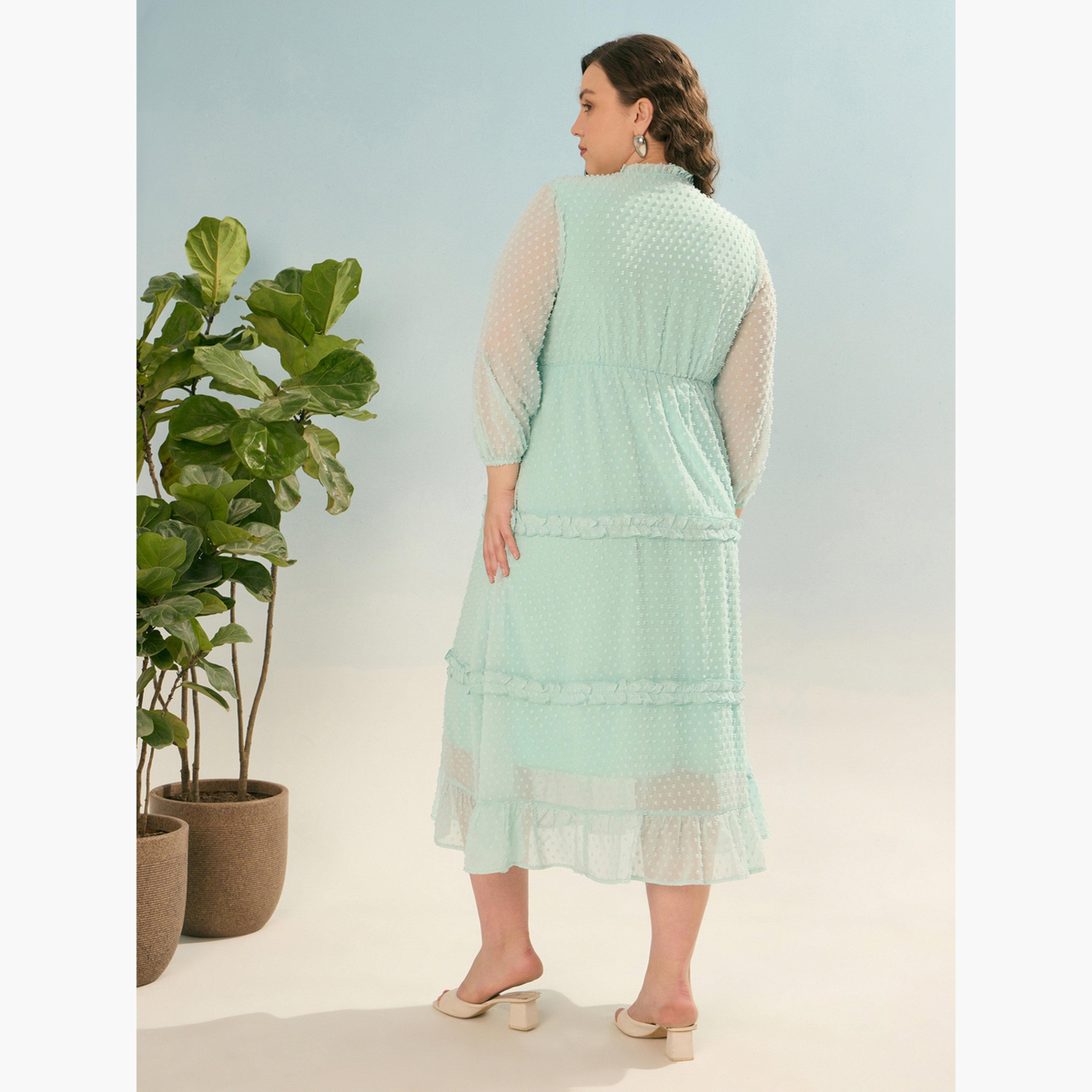 ساسافراس - فستان دوبي متوسط ​​الطول بأزرار ومقاس واسع-women-clothing-dresses-image-5