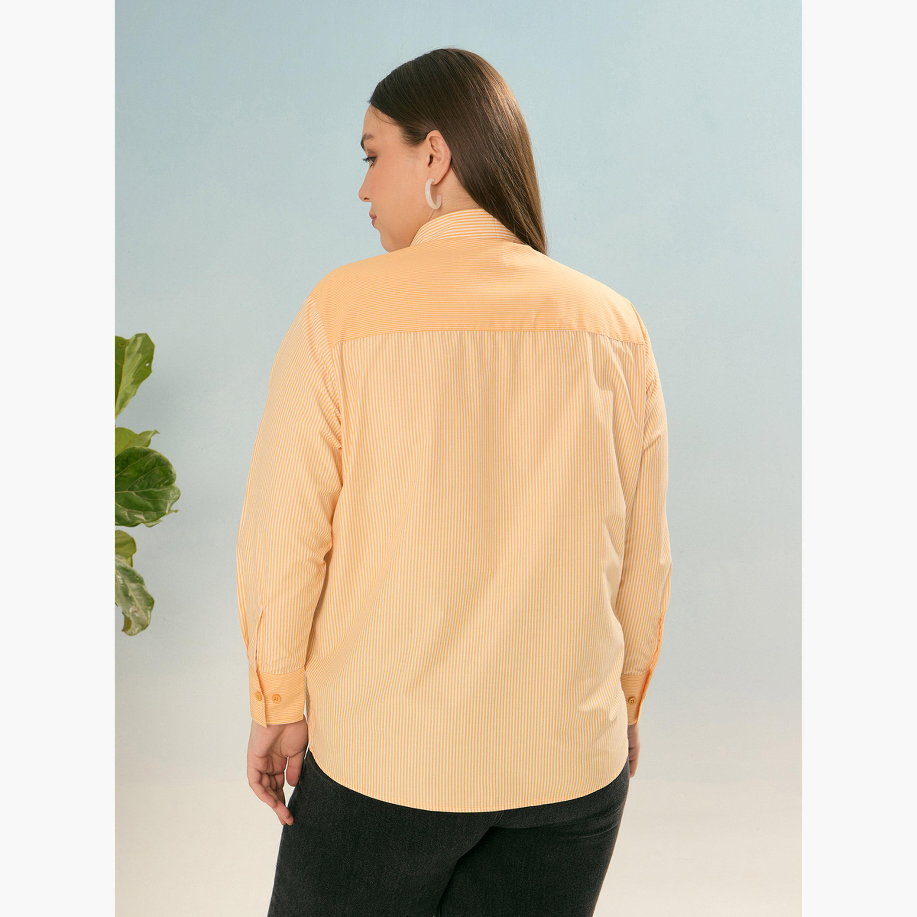 Sassafras Plus Size Yellow Striped Long Sleeve Shirt-women-clothing-shirtsandblouses-shirts-image-5
