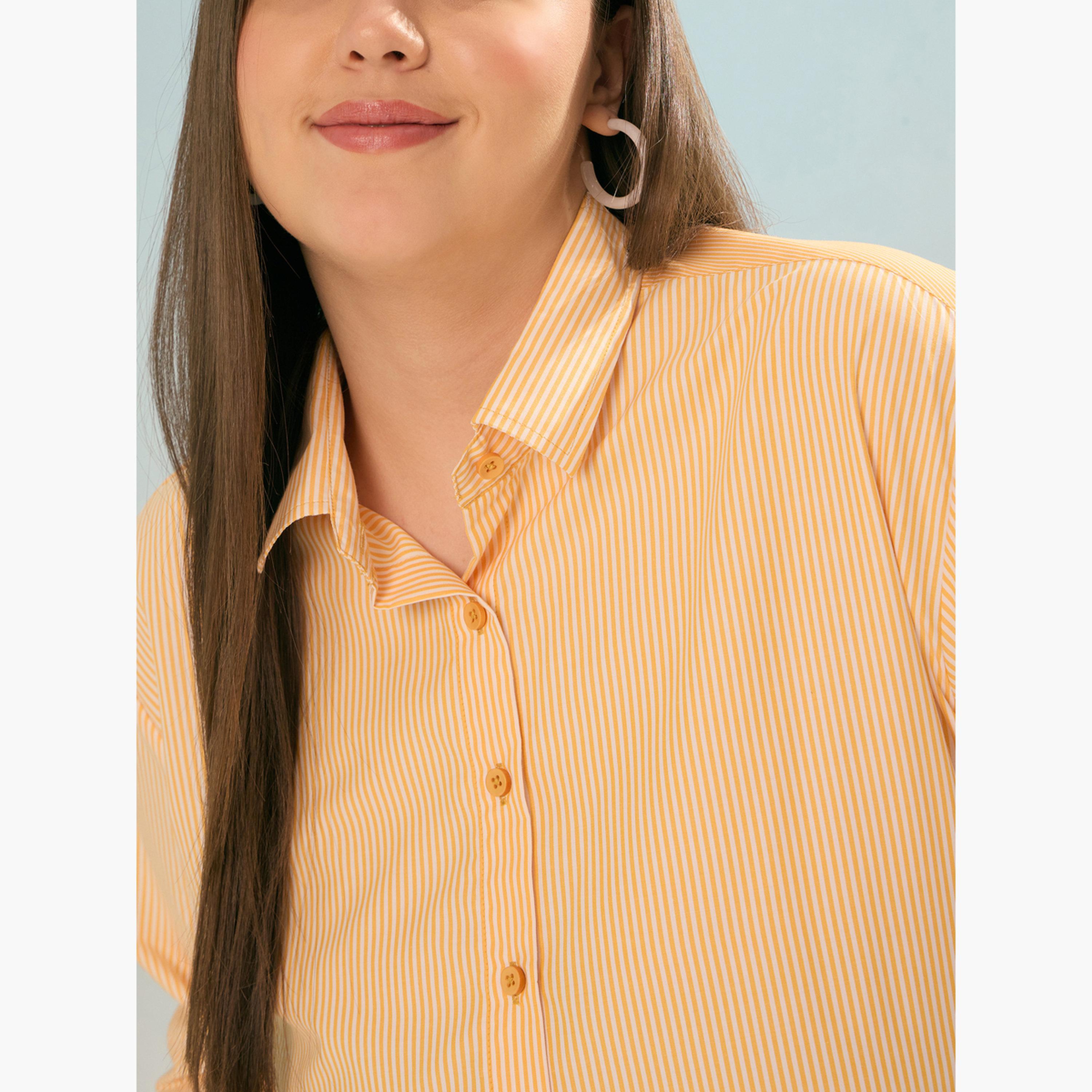 Sassafras Plus Size Yellow Striped Long Sleeve Shirt-women-clothing-shirtsandblouses-shirts-image-6