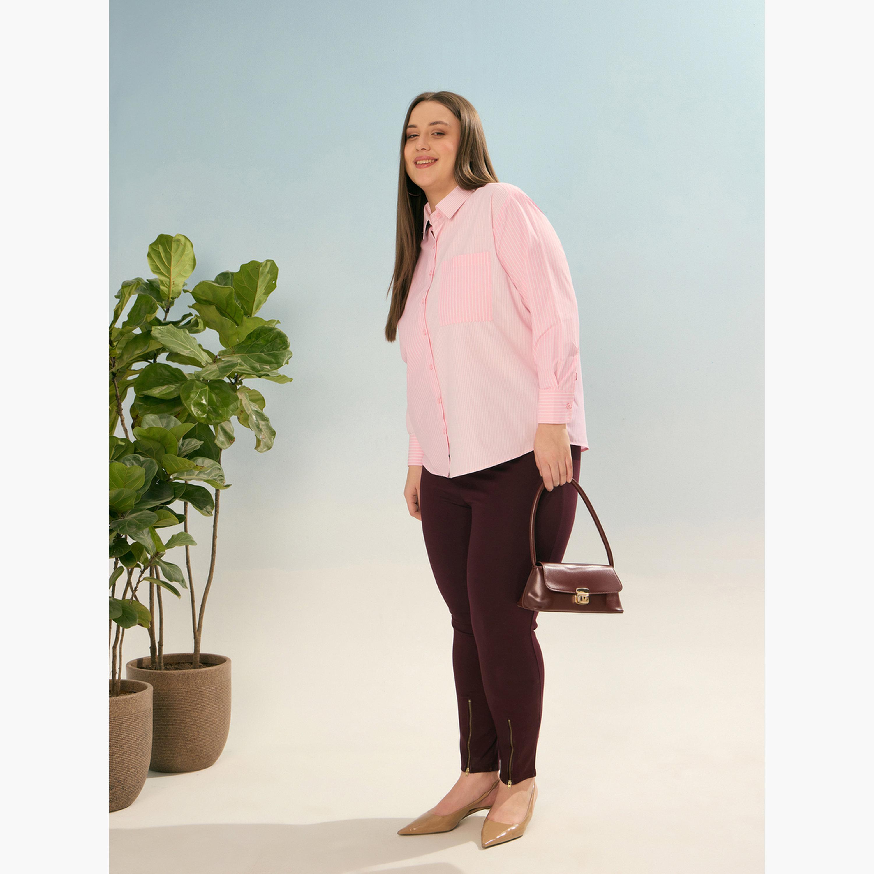 Sassafras Plus Size Pink Striped Long Sleeve Shirt-women-clothing-shirtsandblouses-shirts-image-2