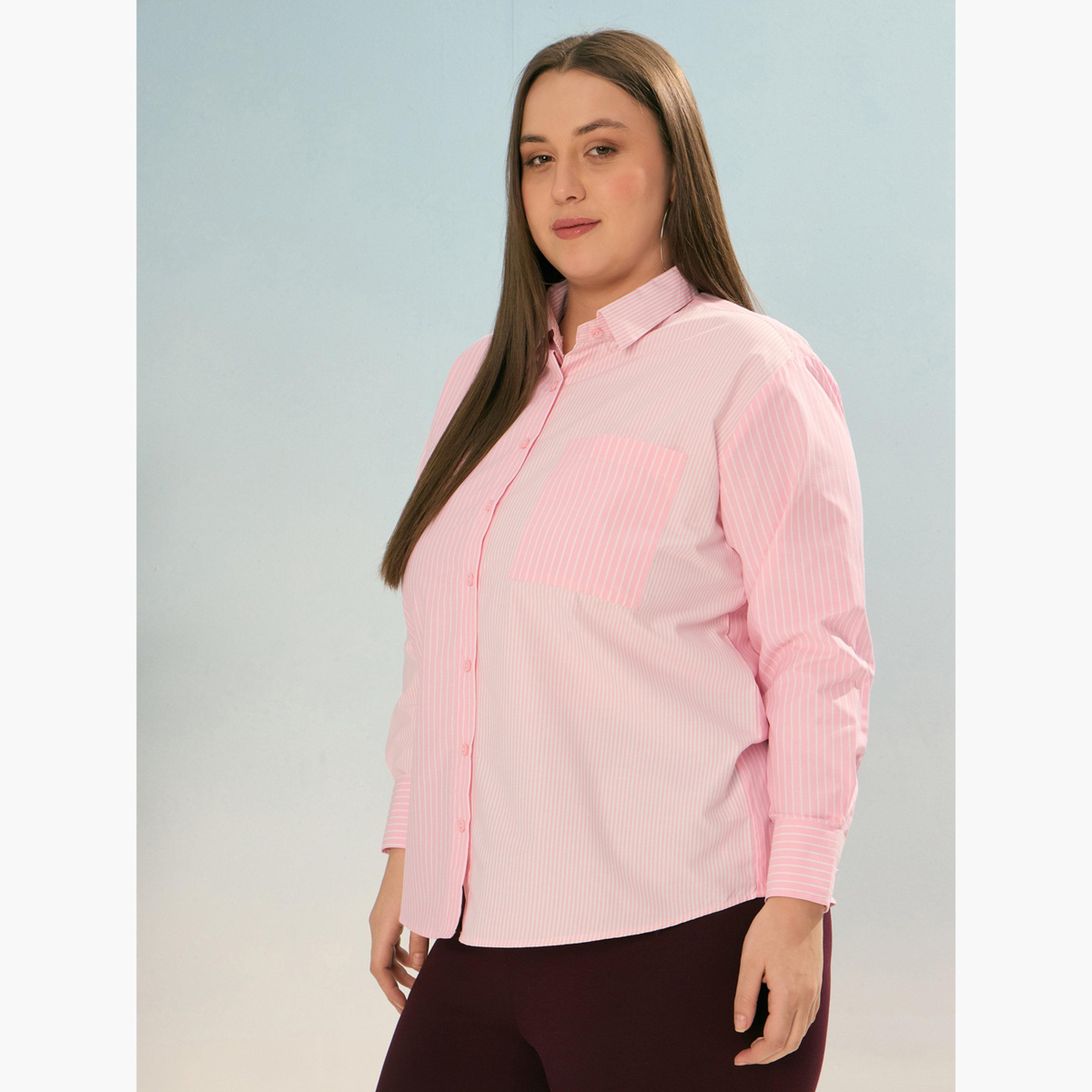 Sassafras Plus Size Pink Striped Long Sleeve Shirt-women-clothing-shirtsandblouses-shirts-image-3