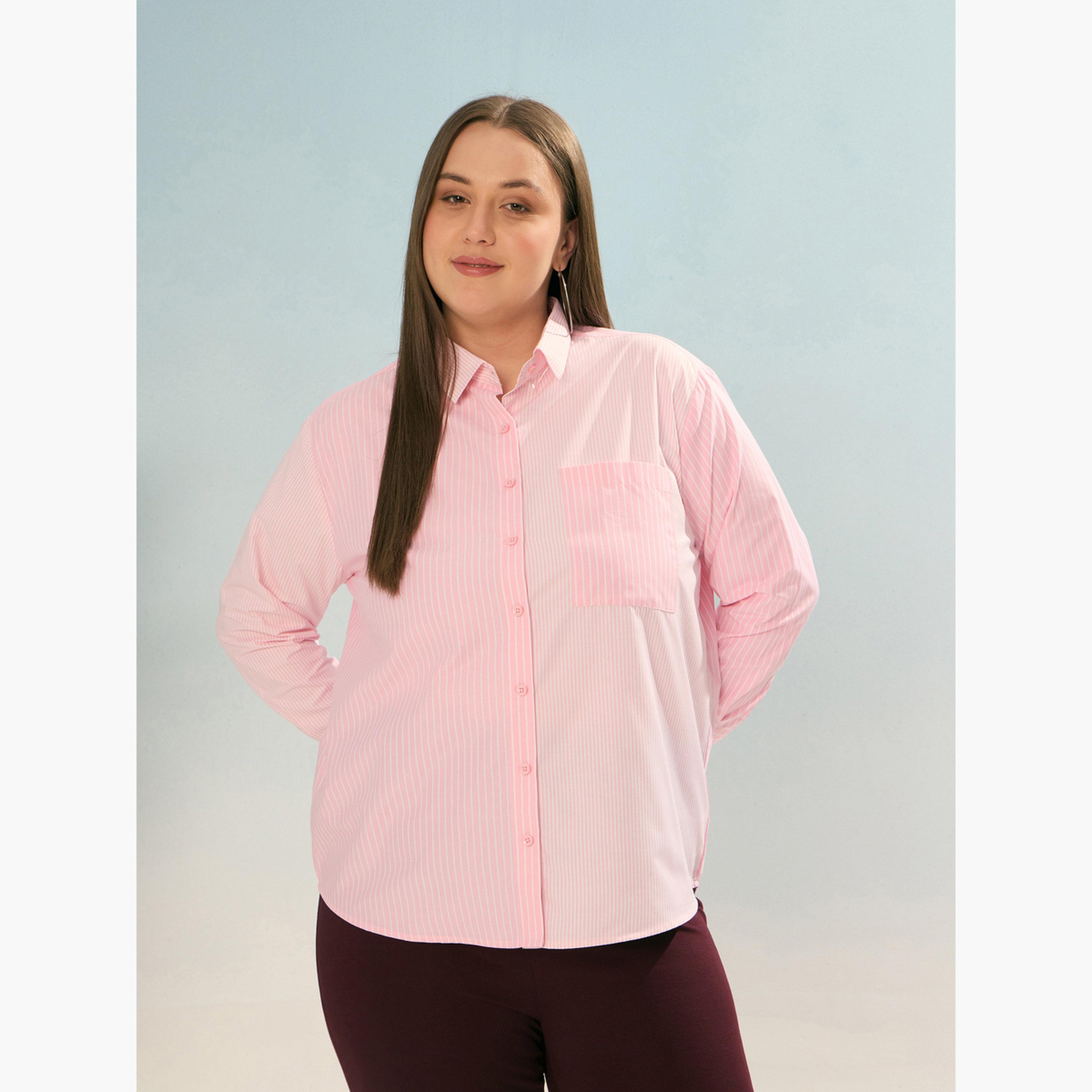 ساسافراس - قميص مخطط وردي بأكمام طويلة بمقاس واسع-women-clothing-shirtsandblouses-shirts-image-4