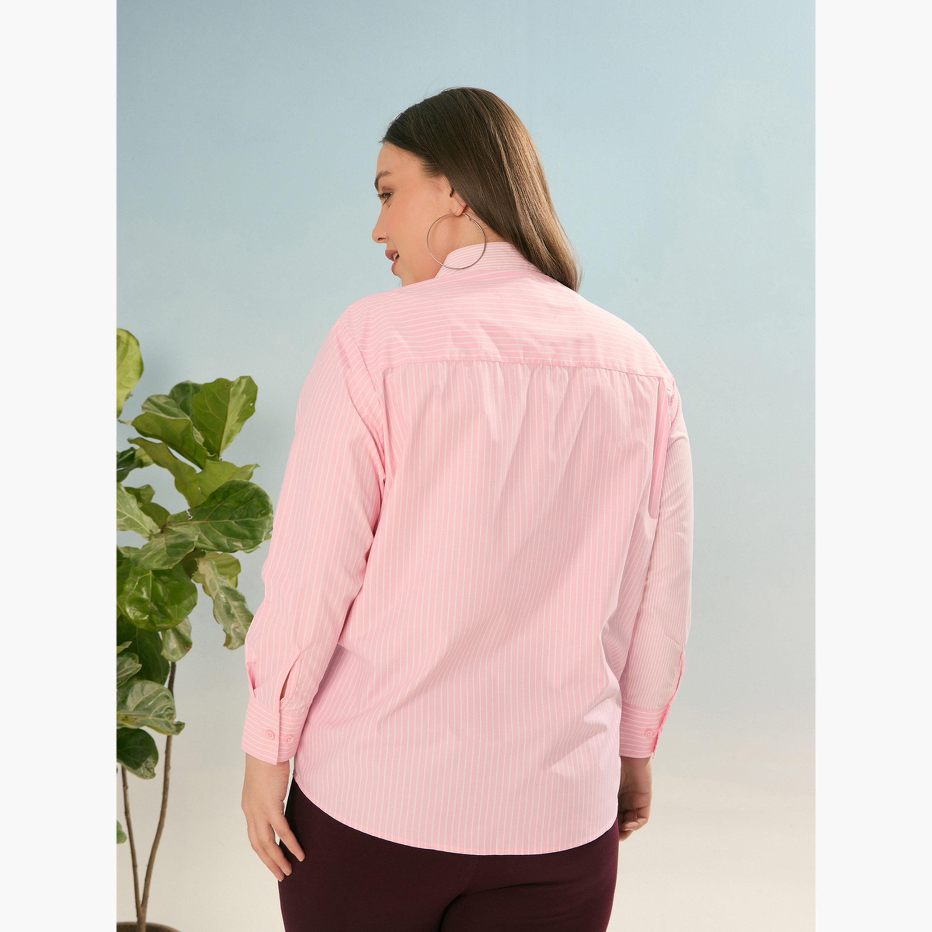 Sassafras Plus Size Pink Striped Long Sleeve Shirt-women-clothing-shirtsandblouses-shirts-image-5