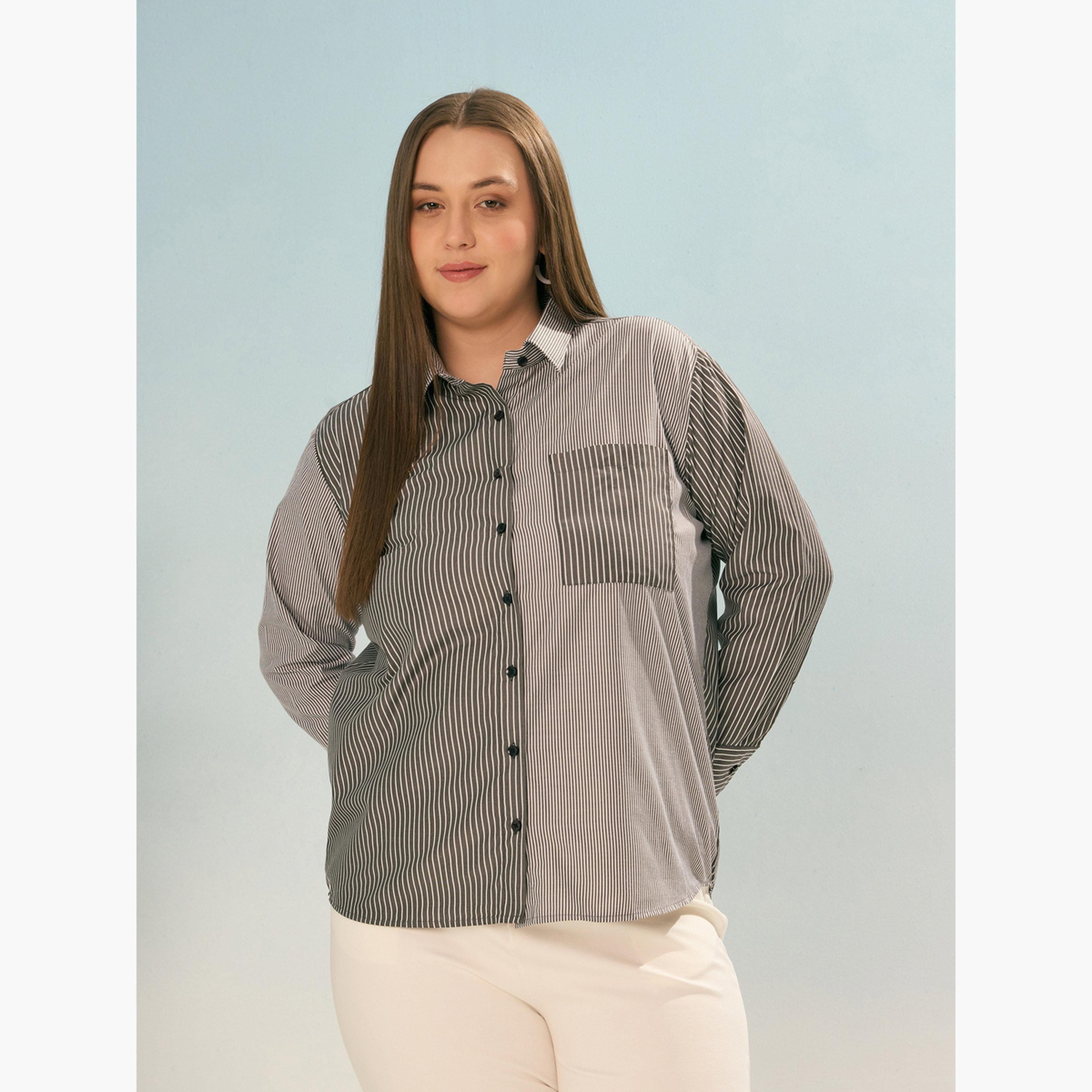 ساسافراس - قميص مخطط أسود بأكمام طويلة بمقاس واسع-women-clothing-shirtsandblouses-shirts-image-4