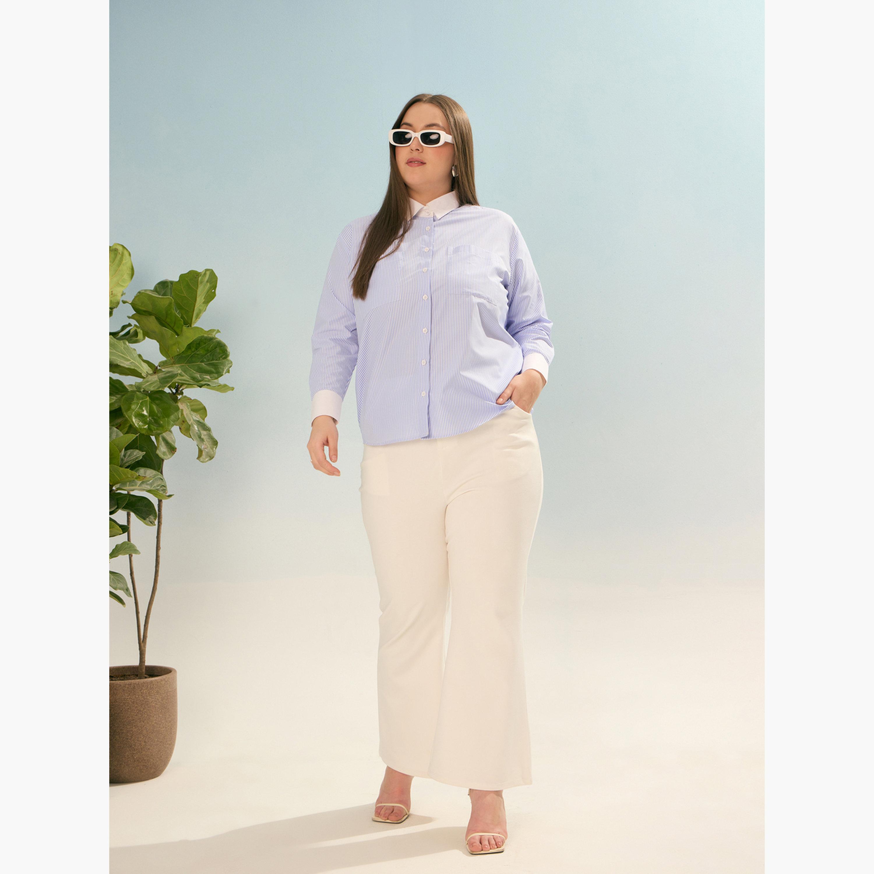 Sassafras Plus Size Blue Striped Long Sleeve Shirt-women-clothing-shirtsandblouses-shirts-image-2