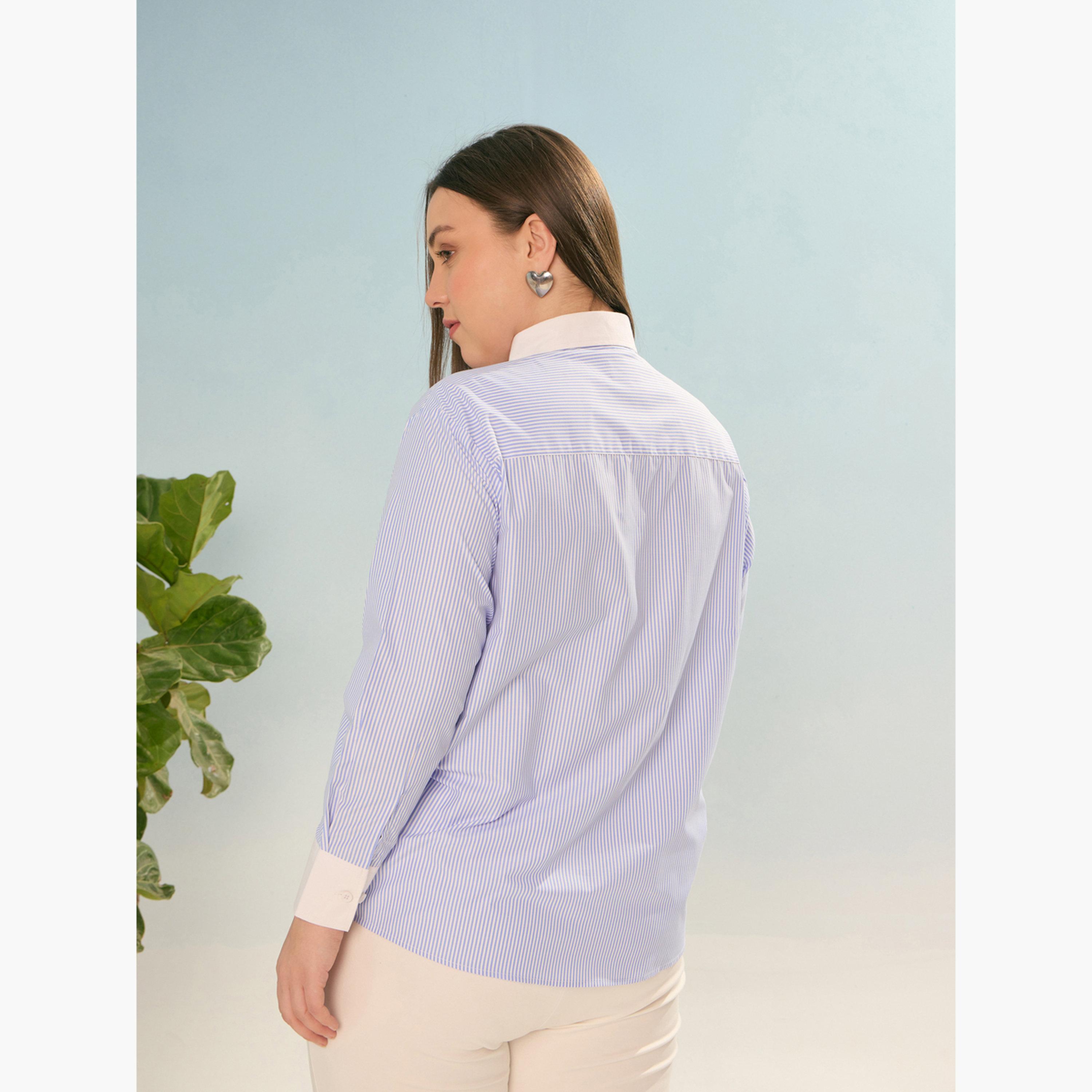 ساسافراس - قميص مخطط أزرق بأكمام طويلة بمقاس واسع-women-clothing-shirtsandblouses-shirts-image-5