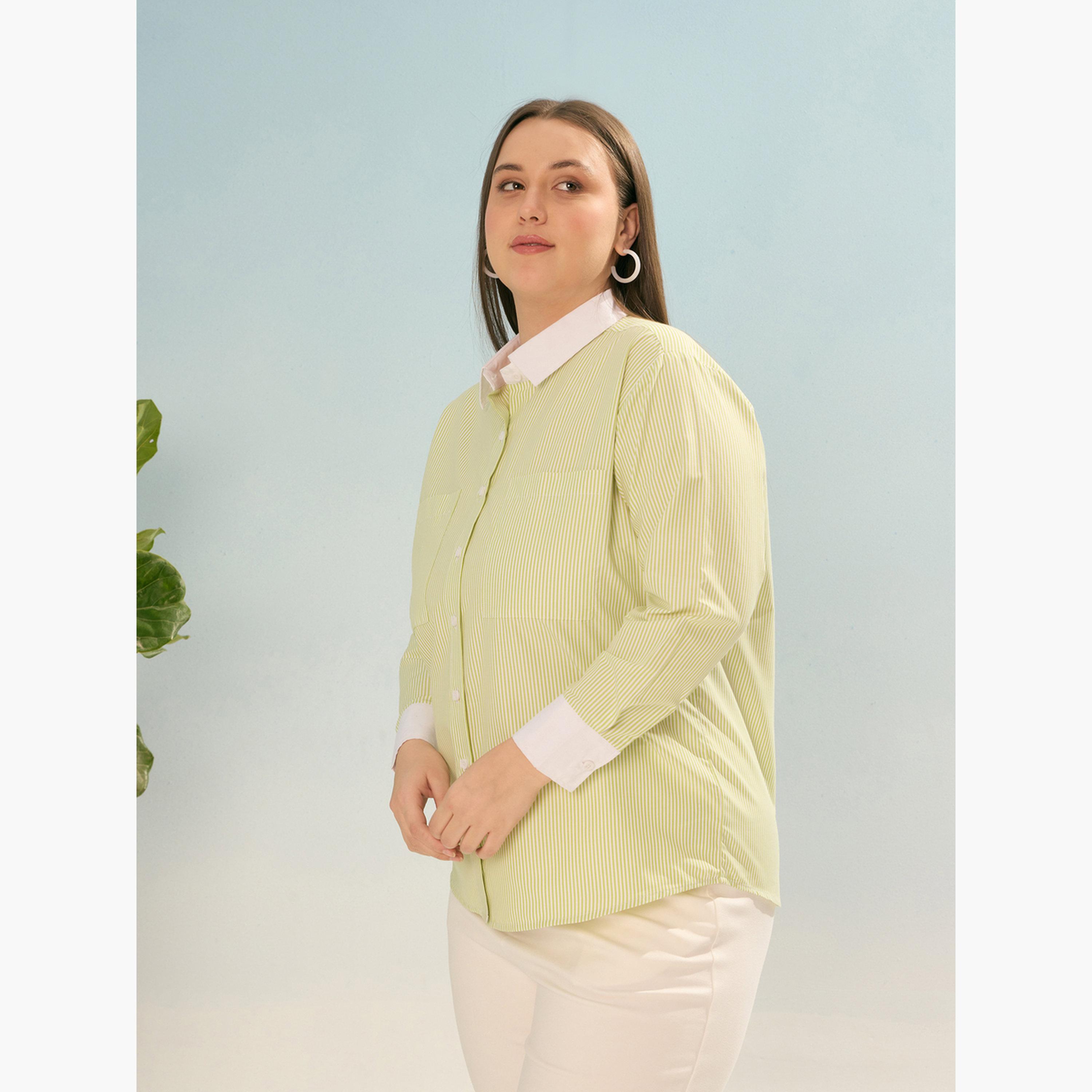 ساسافراس - قميص مخطط باللون الأخضر بأكمام طويلة ومقاس واسع-women-clothing-shirtsandblouses-shirts-image-3