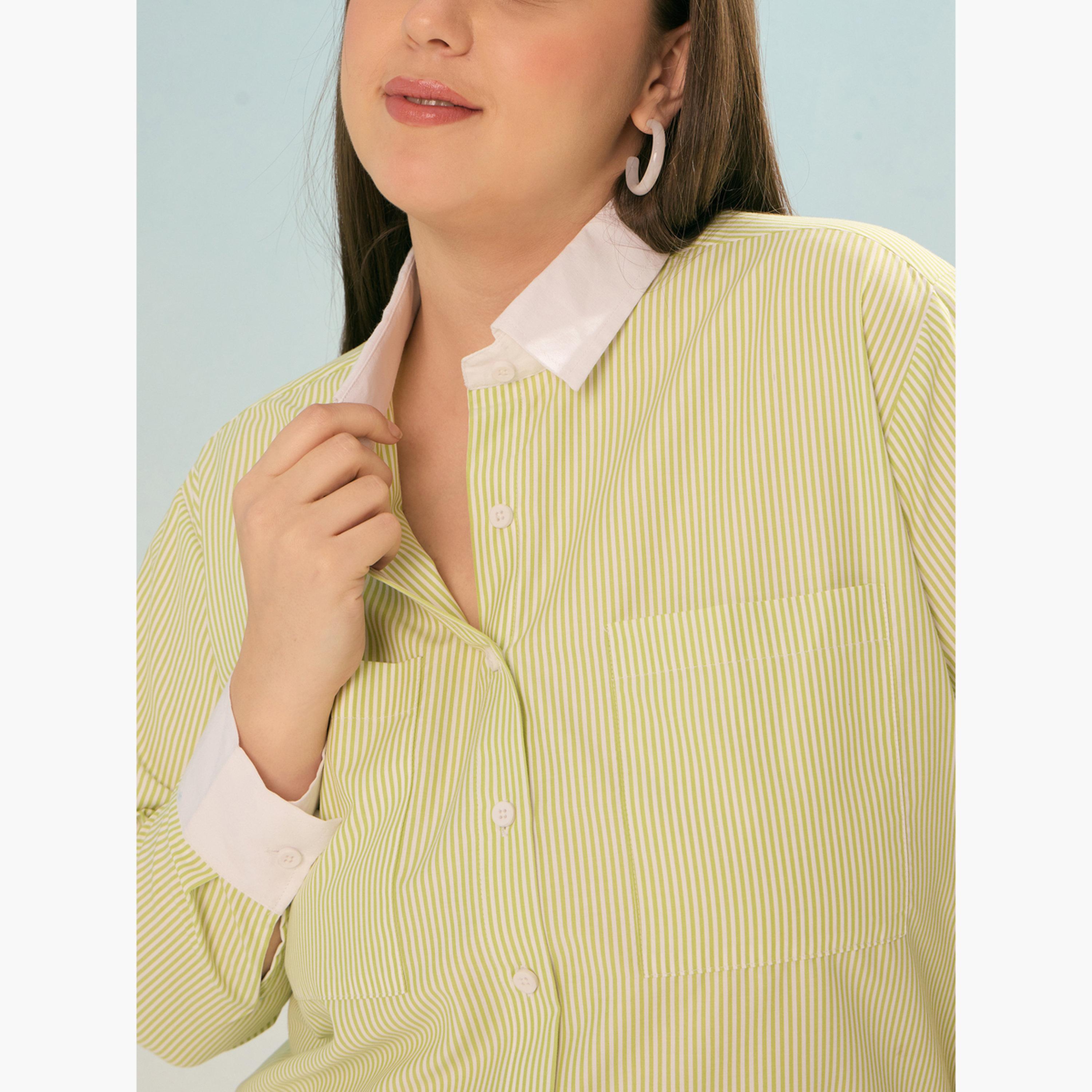 ساسافراس - قميص مخطط باللون الأخضر بأكمام طويلة ومقاس واسع-women-clothing-shirtsandblouses-shirts-image-6