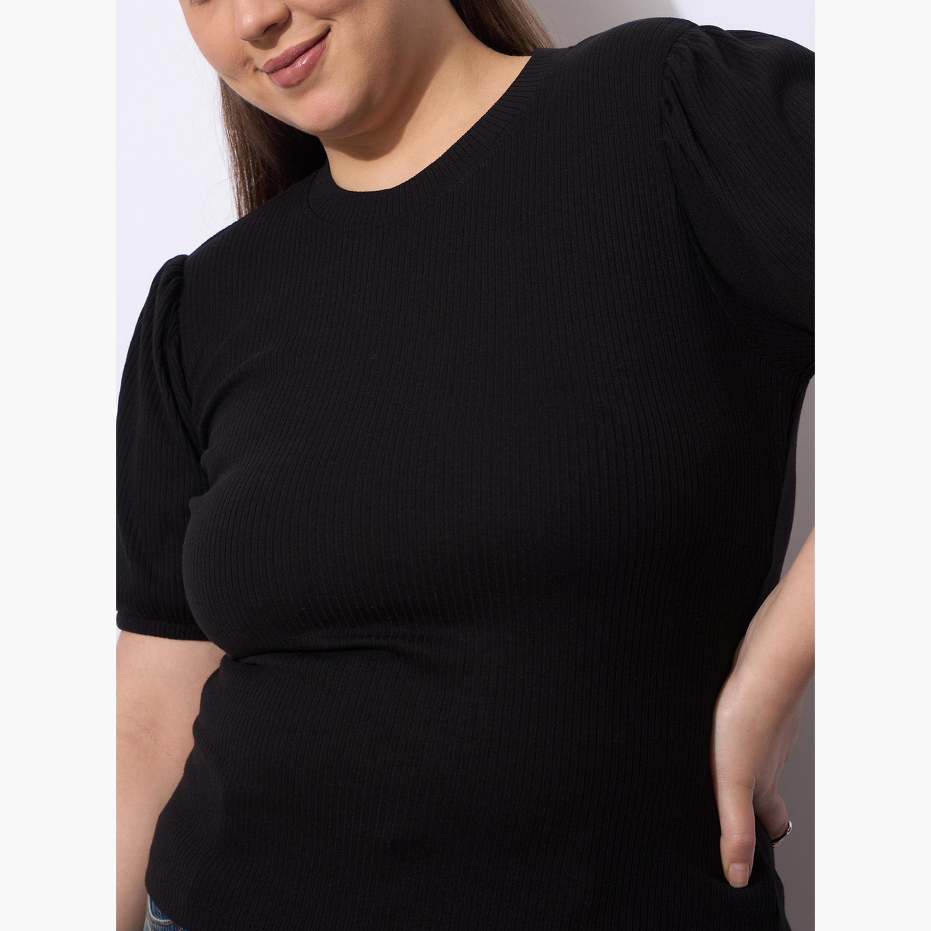 ساسافراس - بلوزة سوداء مضلعة بمقاس واسع وأكمام منفوخة-women-clothing-plussize-shirtsandblouses-blouses-image-6