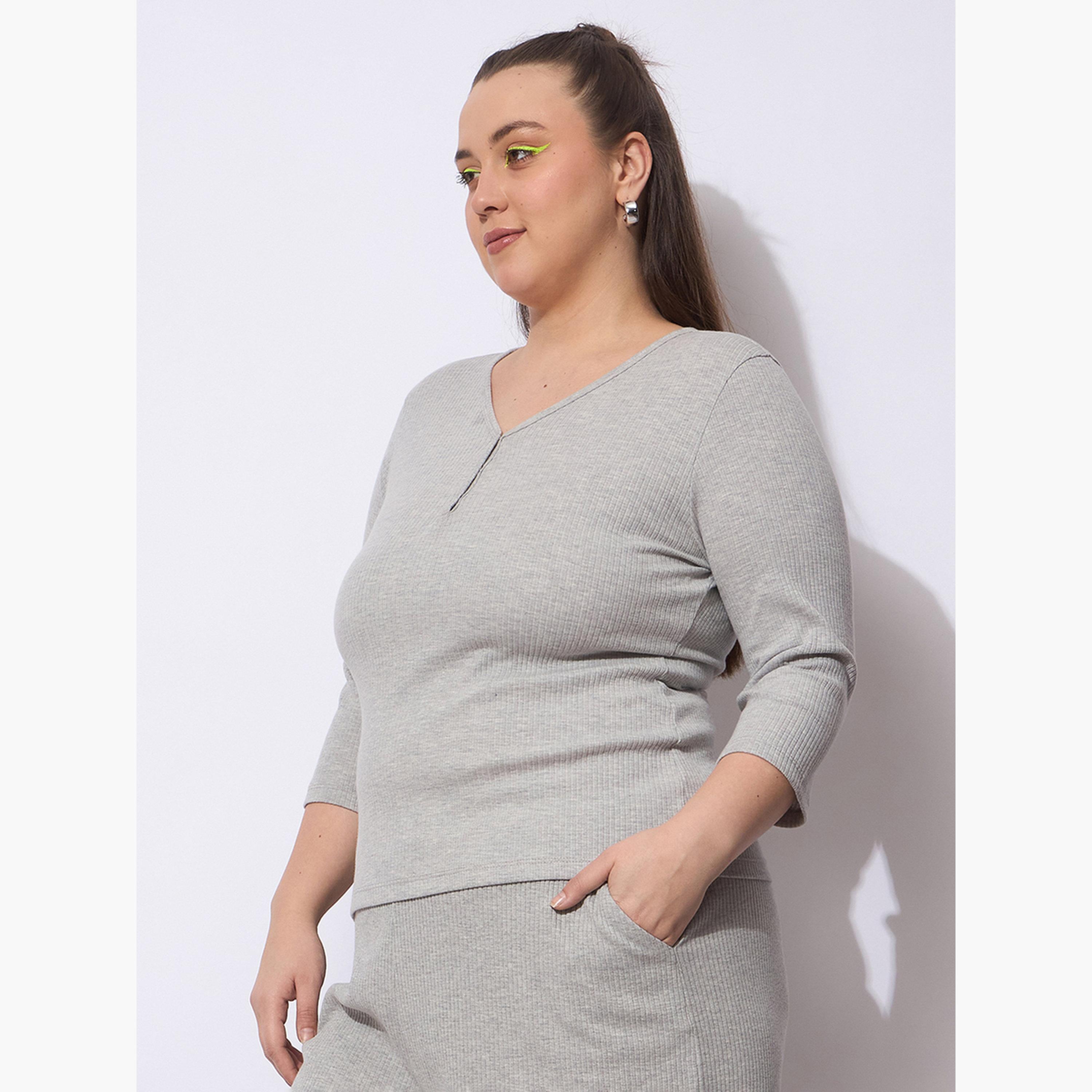 Sassafras Plus Size Grey Ribbed Top-women-clothing-tshirts-image-3