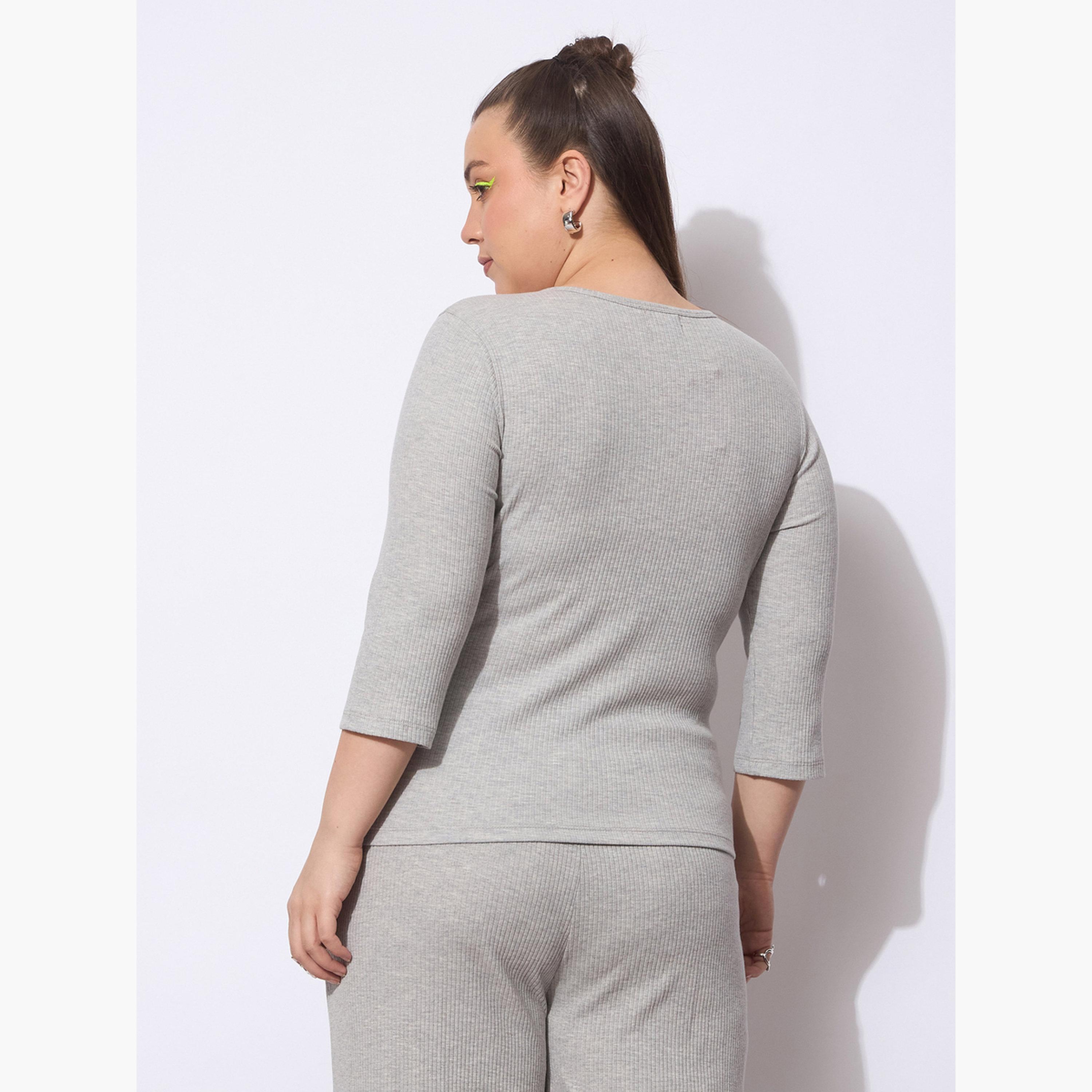 Sassafras Plus Size Grey Ribbed Top-women-clothing-tshirts-image-5