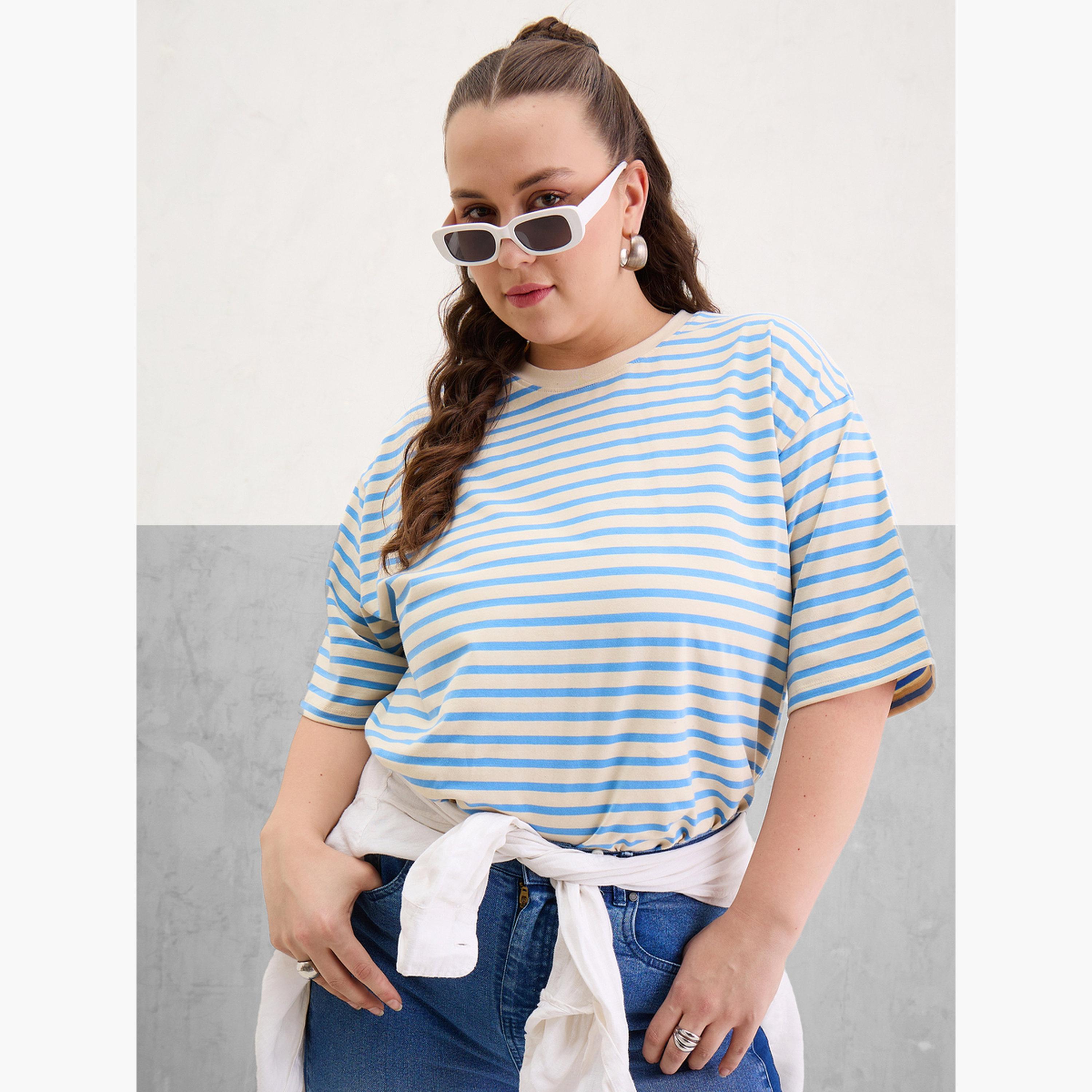 Sassafras Plus Size Blue Striped T-Shirt-women-clothing-tshirts-image-1
