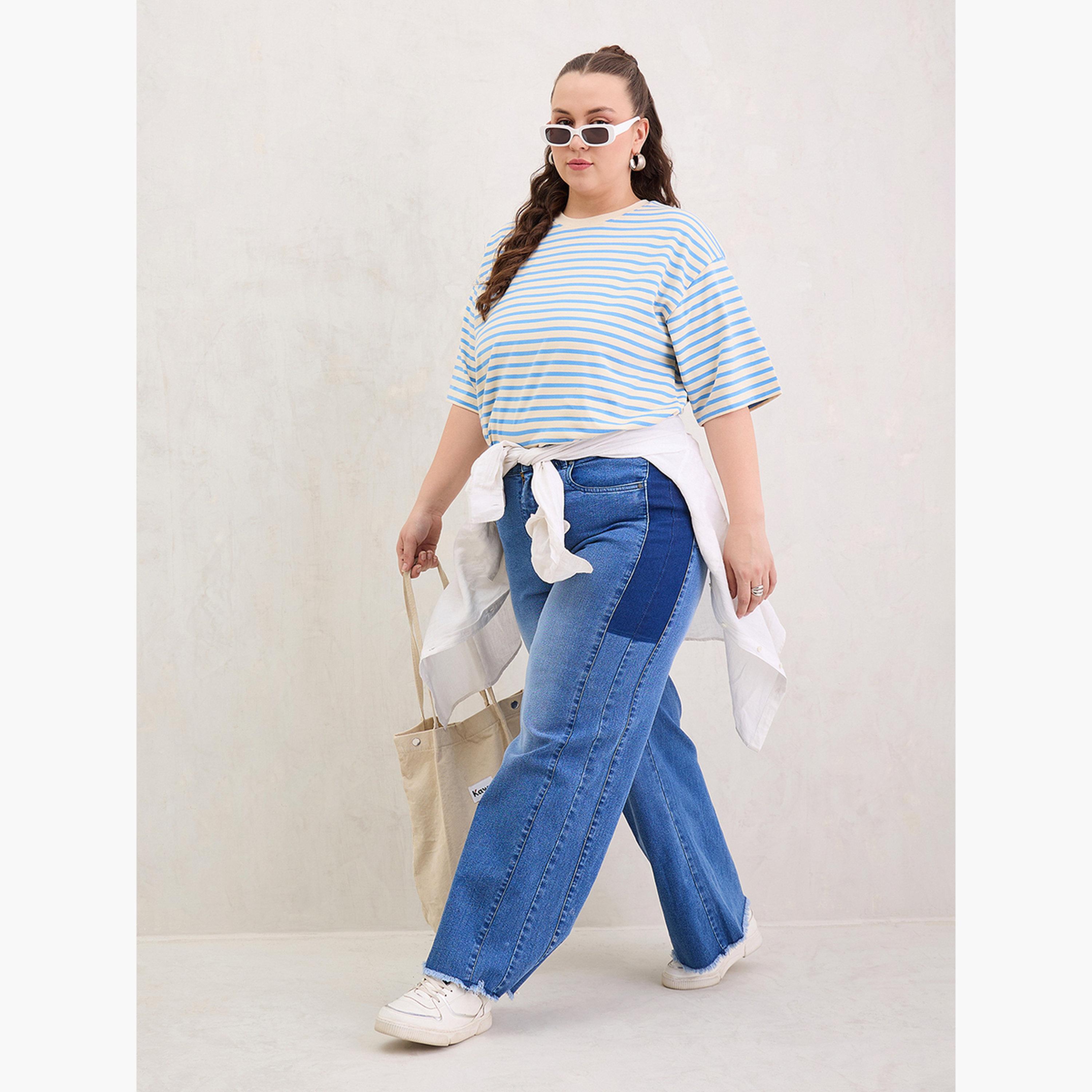 ساسافراس - تي شيرت مخطط باللون الأزرق بمقاس واسع-women-clothing-tshirts-image-2