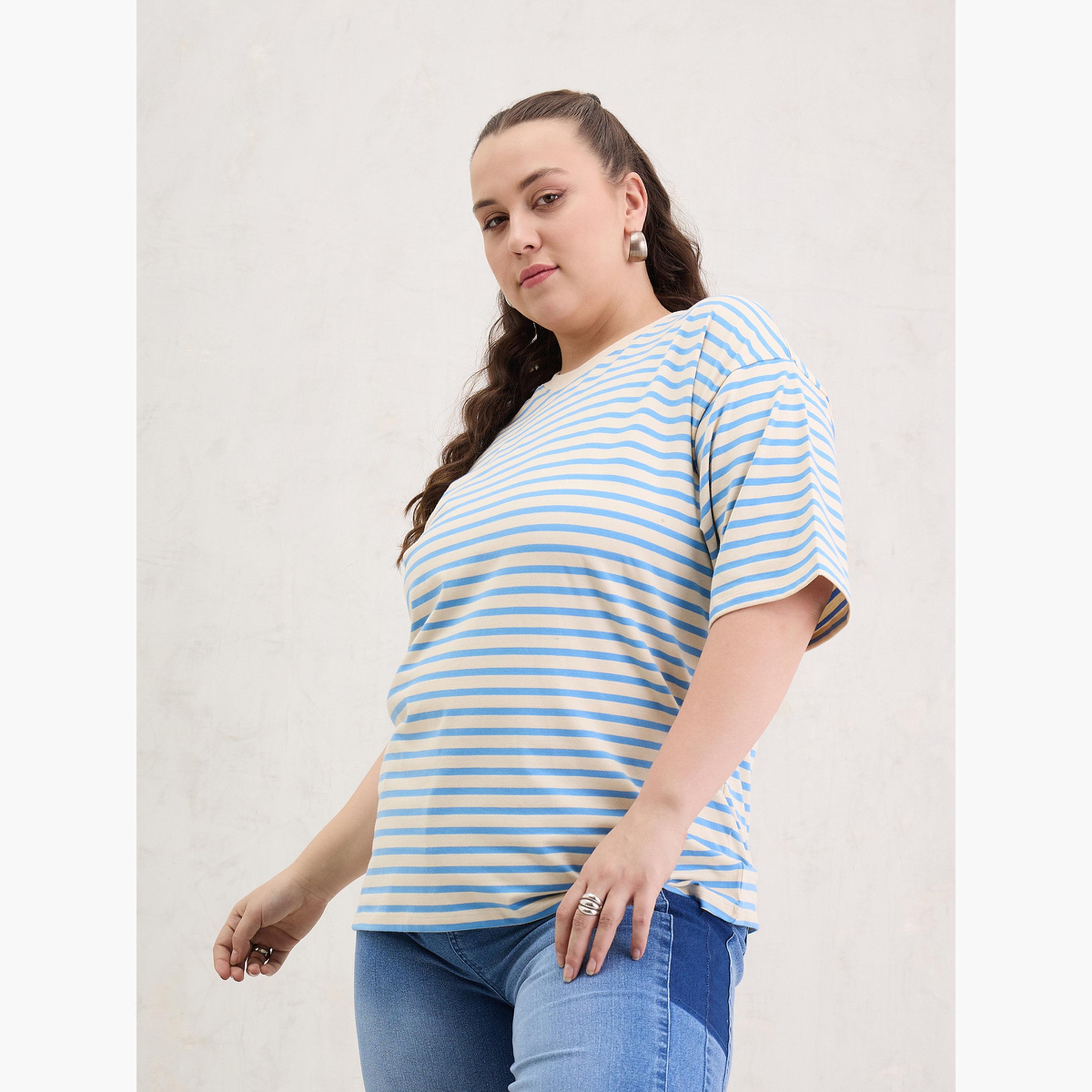 Sassafras Plus Size Blue Striped T-Shirt-women-clothing-tshirts-image-3