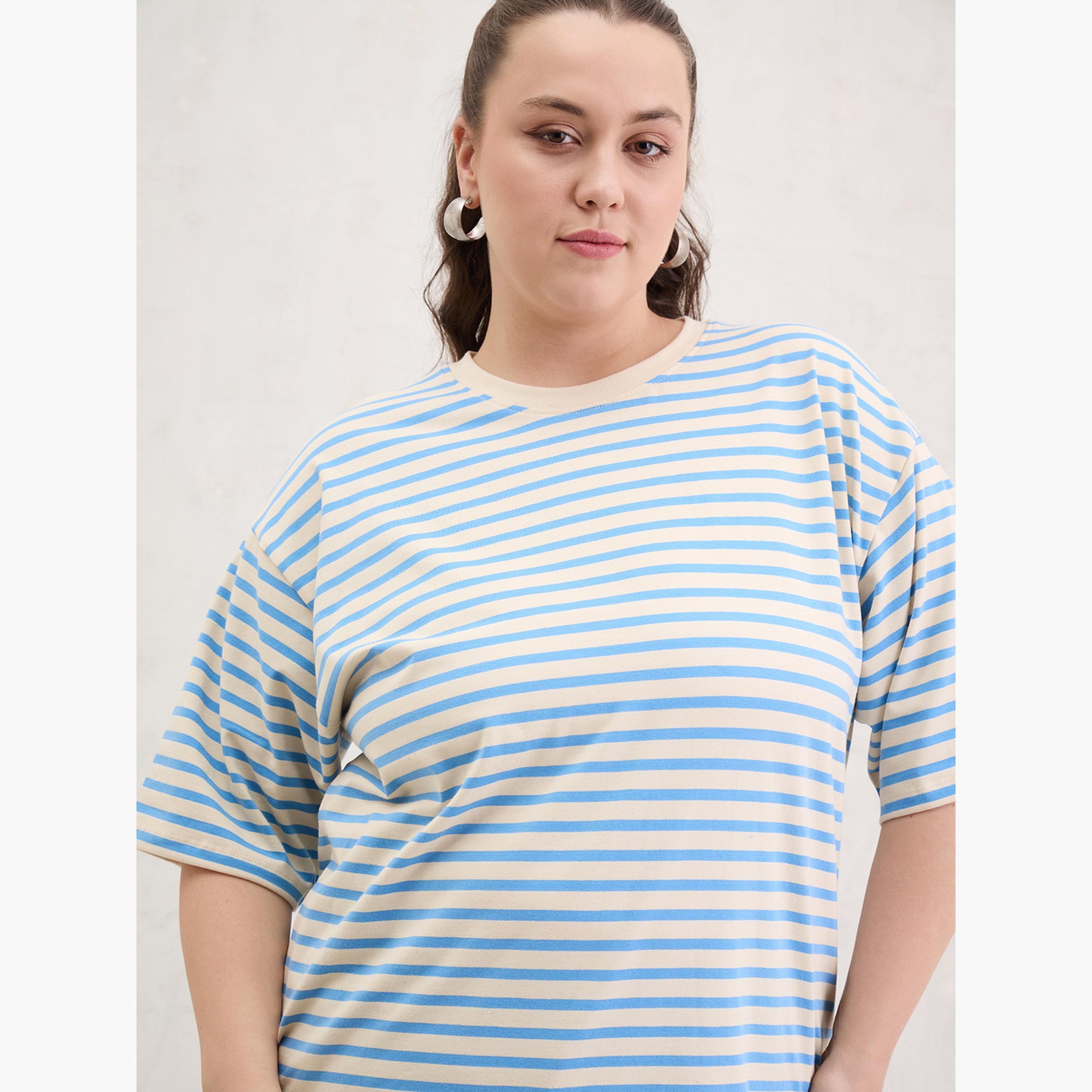 Sassafras Plus Size Blue Striped T-Shirt-women-clothing-tshirts-image-4