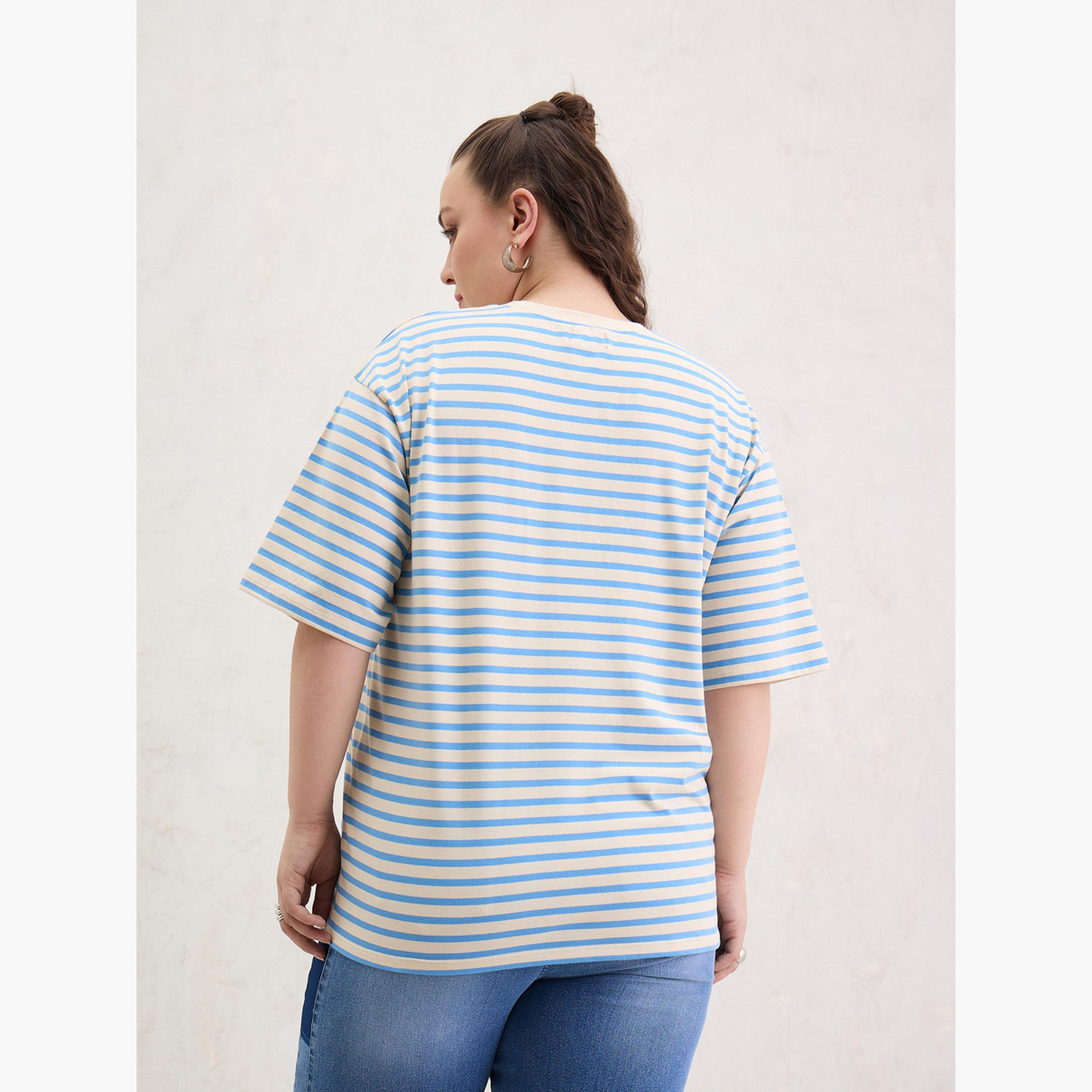 Sassafras Plus Size Blue Striped T-Shirt-women-clothing-tshirts-image-5