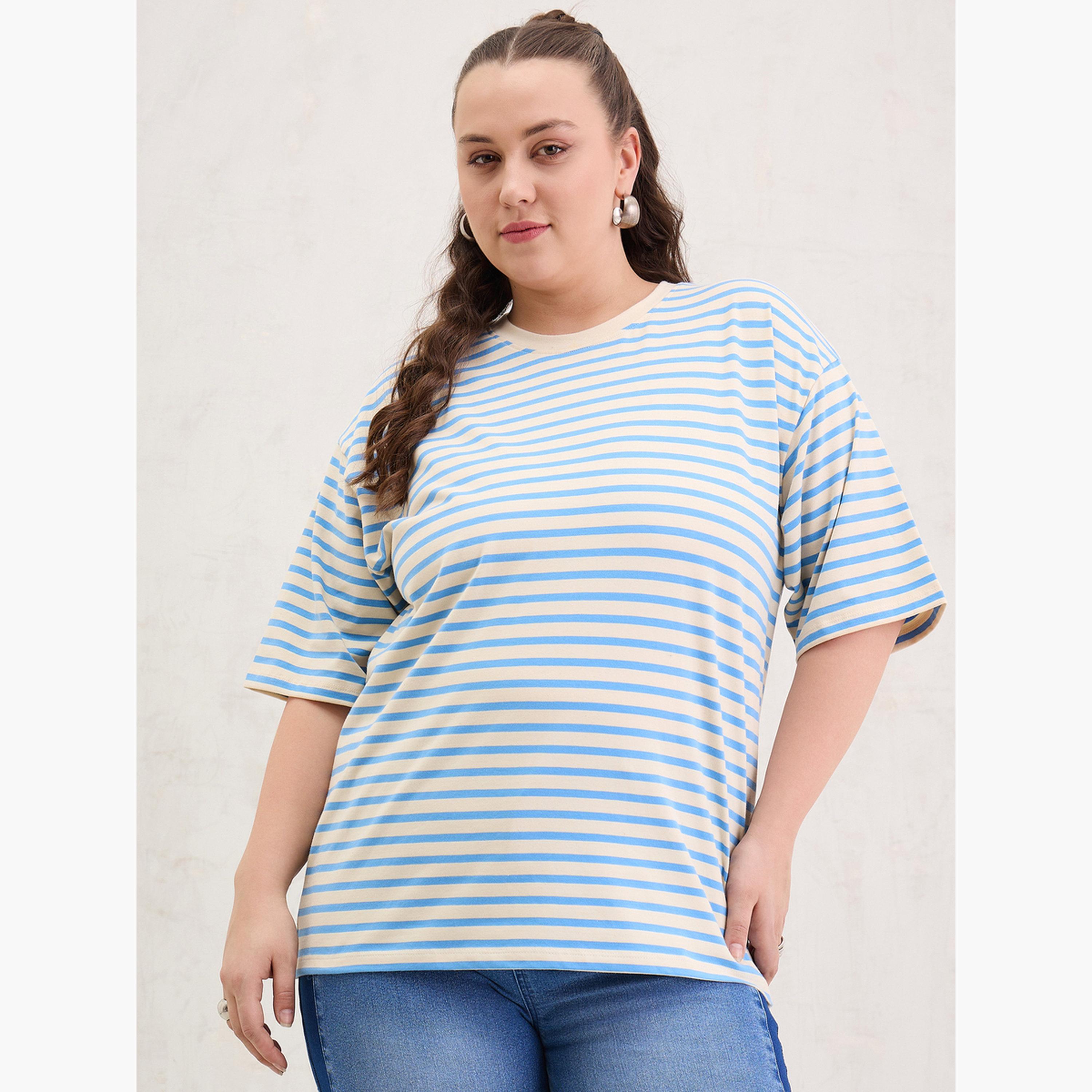 Sassafras Plus Size Blue Striped T-Shirt-women-clothing-tshirts-image-6