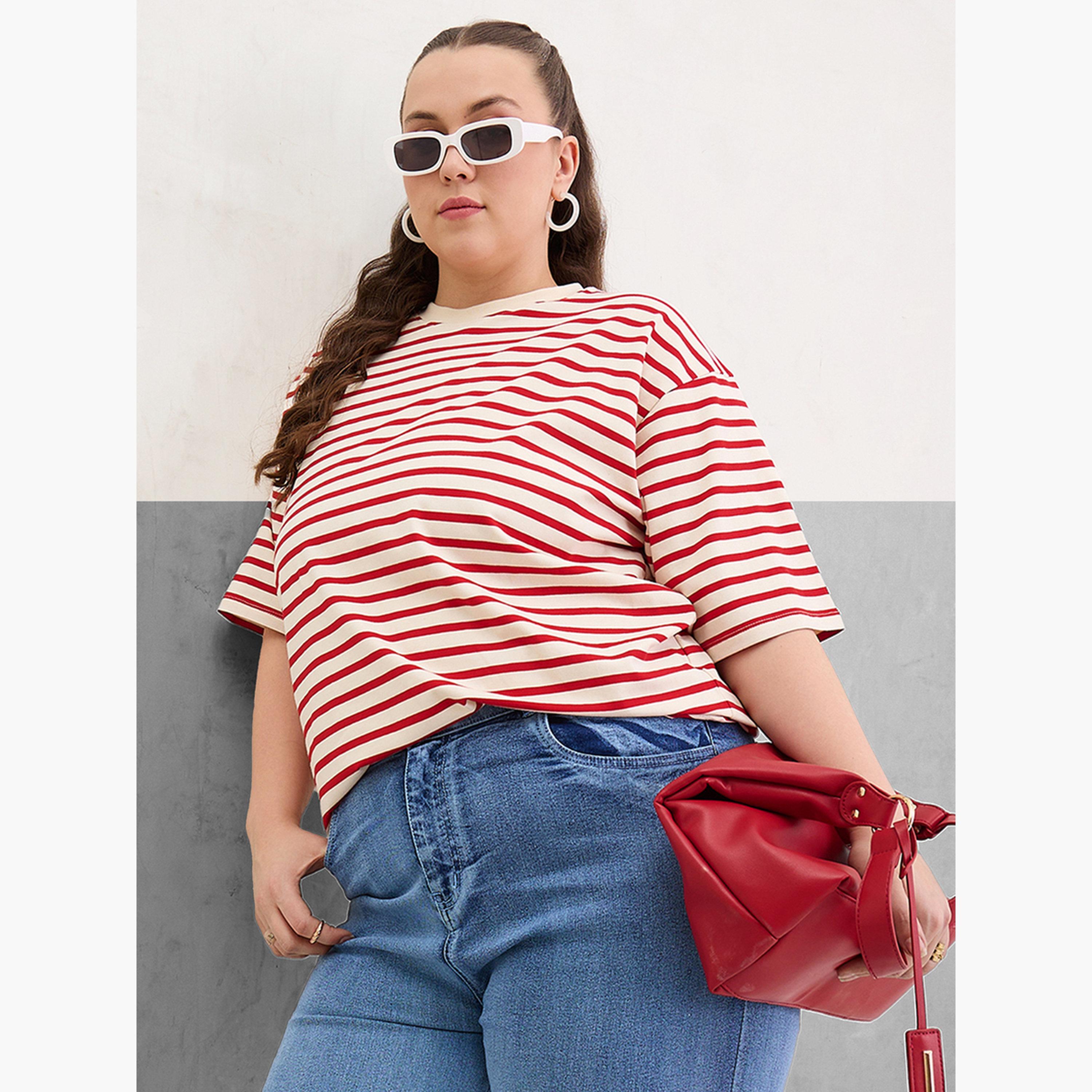 ساسافراس - تي شيرت مخطط باللون الأحمر بمقاس واسع-women-clothing-tshirts-image-1