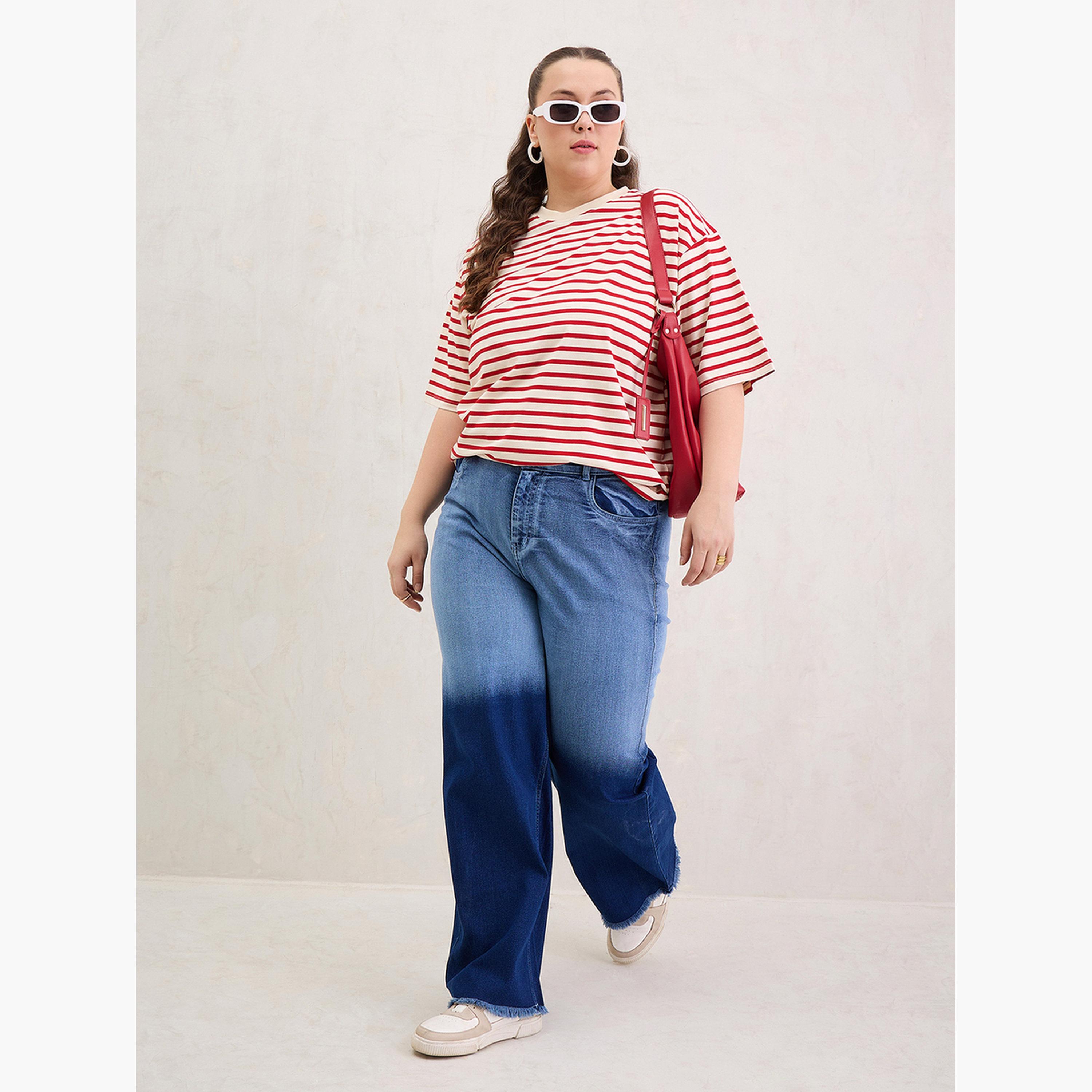 ساسافراس - تي شيرت مخطط باللون الأحمر بمقاس واسع-women-clothing-tshirts-image-2