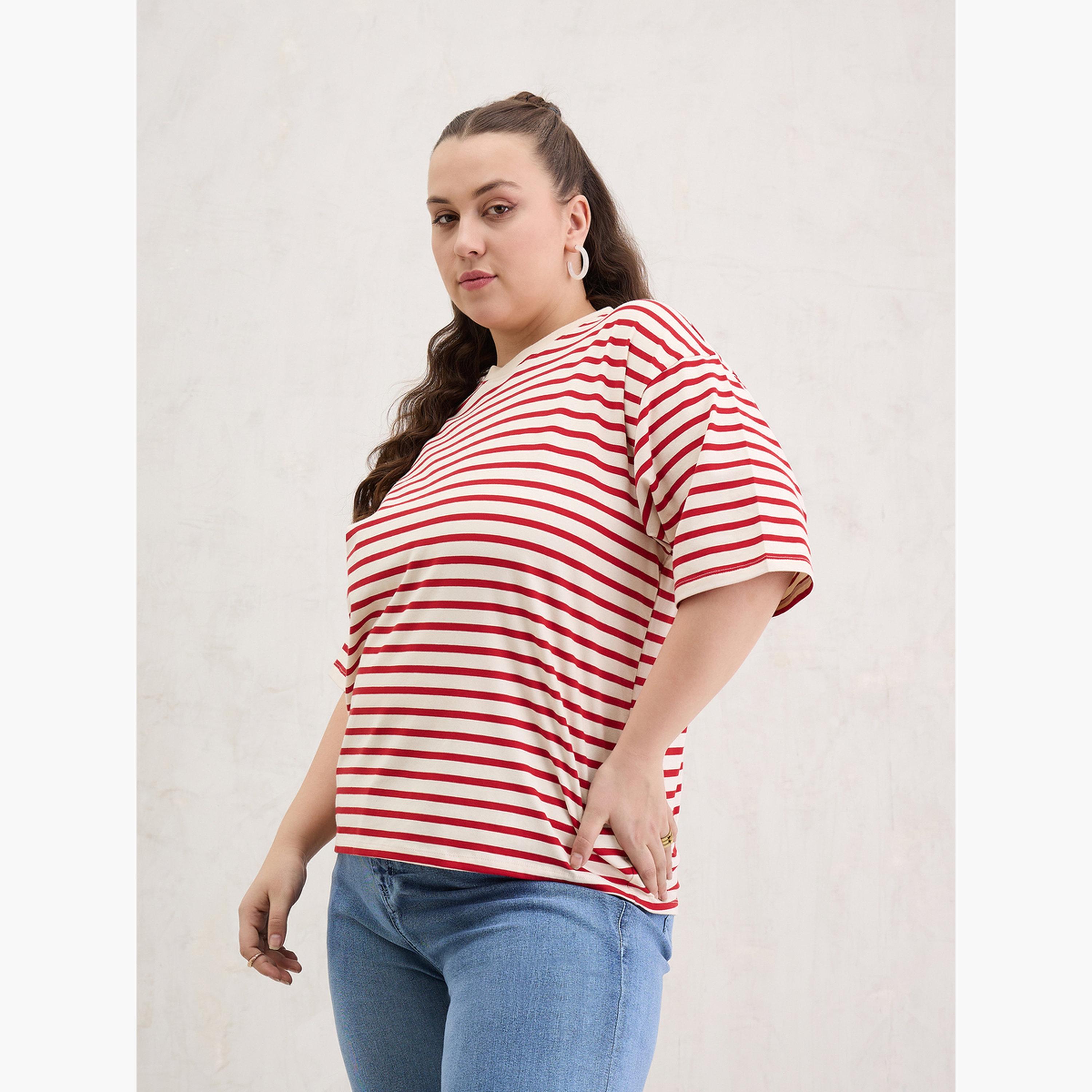 Sassafras Plus Size Red Striped T-Shirt-women-clothing-tshirts-image-3