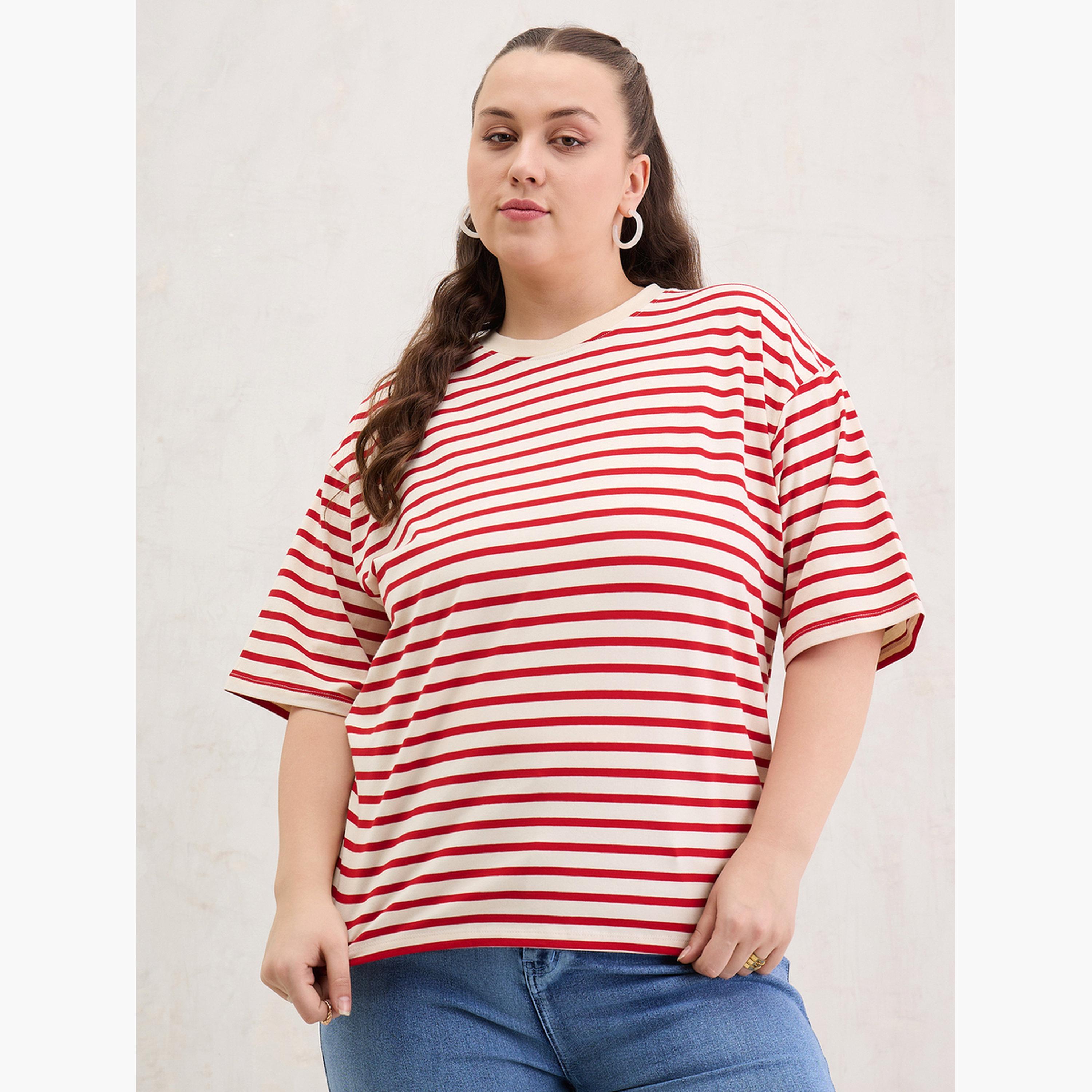 ساسافراس - تي شيرت مخطط باللون الأحمر بمقاس واسع-women-clothing-tshirts-image-6