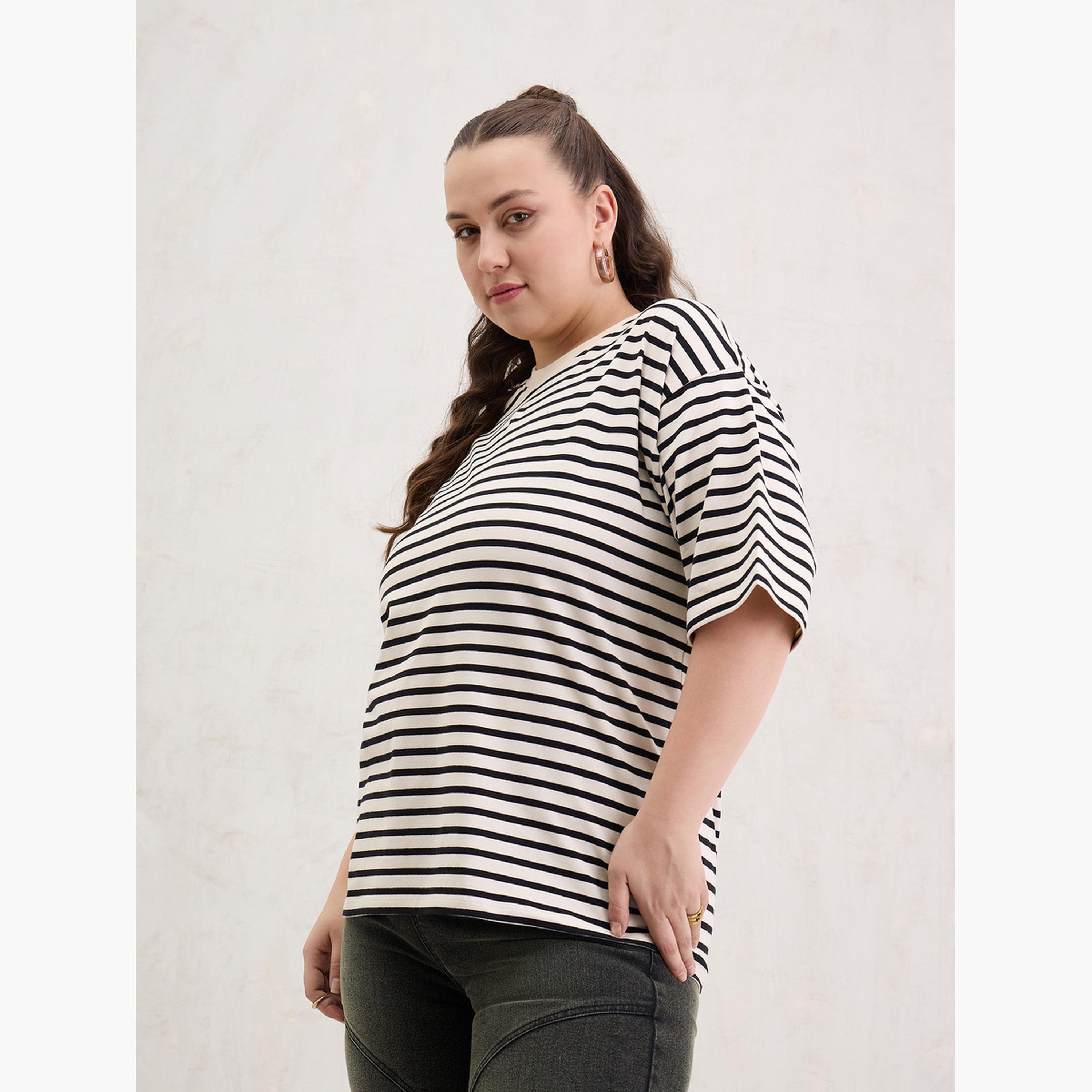 Sassafras Plus Size Black Striped T-Shirt-women-clothing-tshirts-image-3