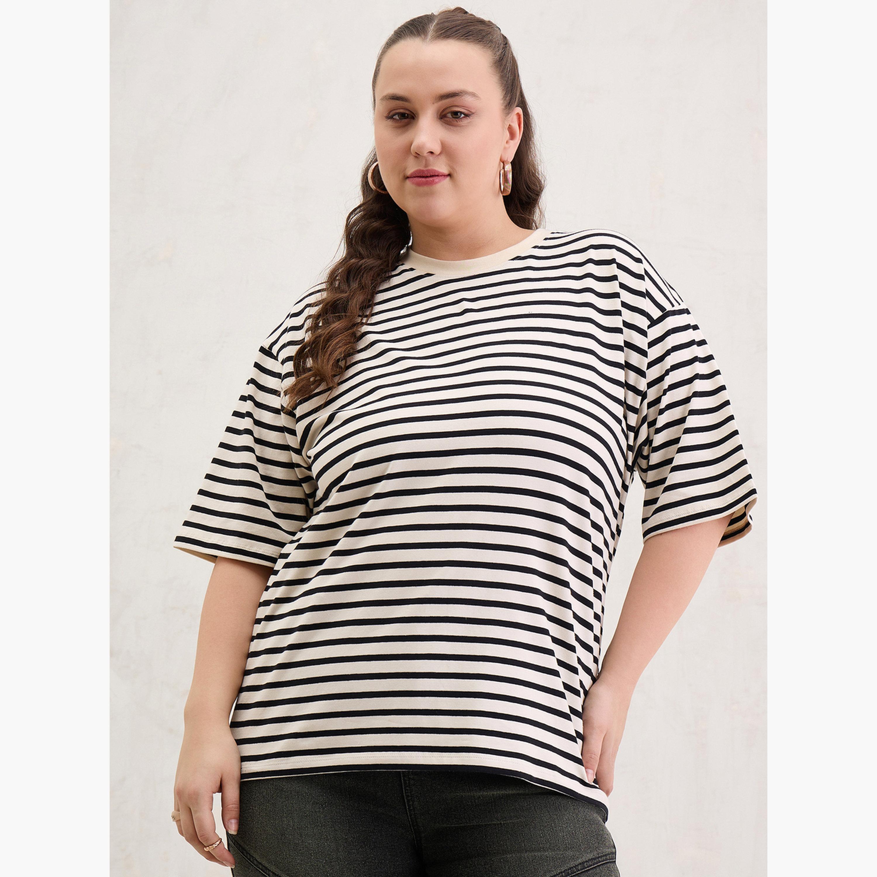 Sassafras Plus Size Black Striped T-Shirt-women-clothing-tshirts-image-4