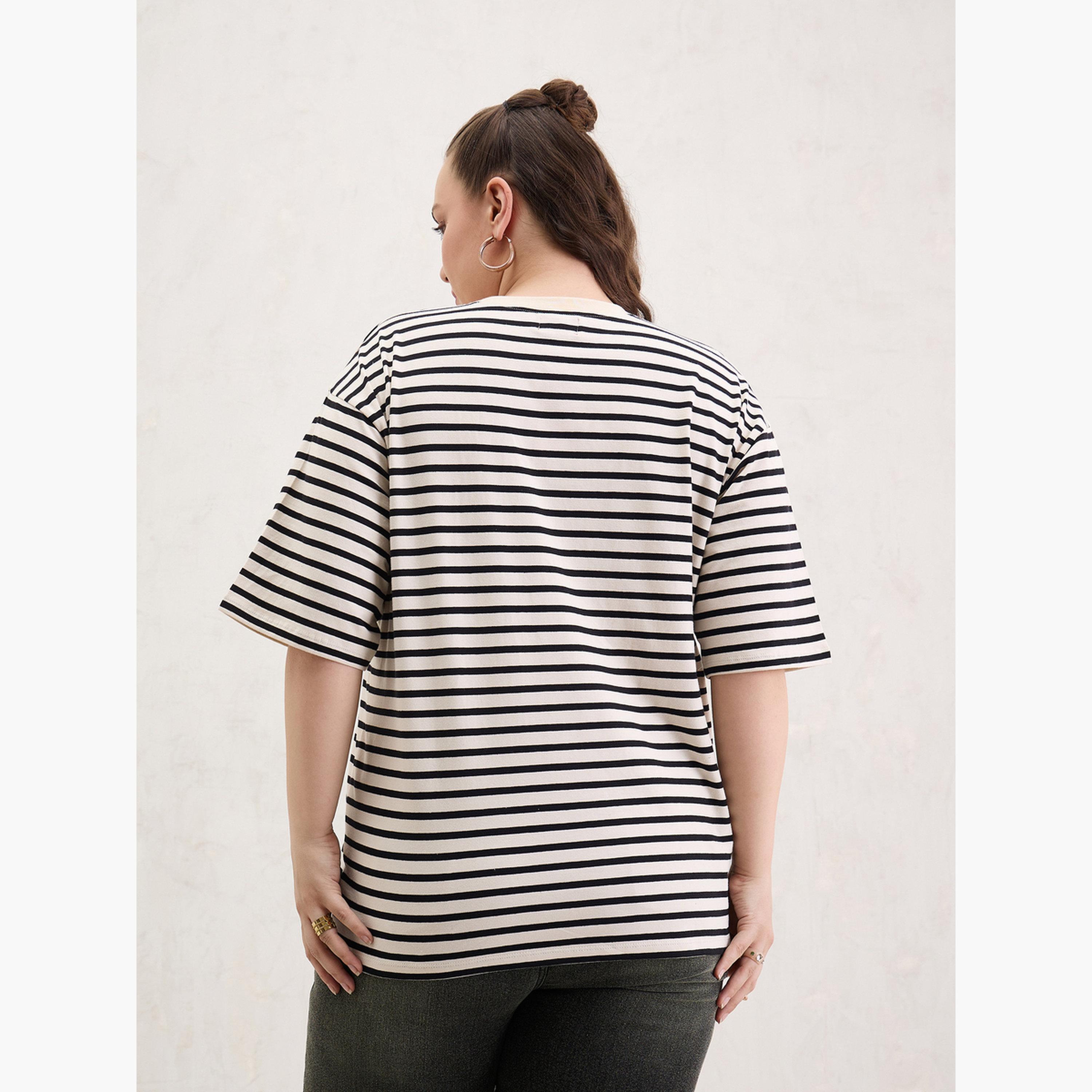 Sassafras Plus Size Black Striped T-Shirt-women-clothing-tshirts-image-5