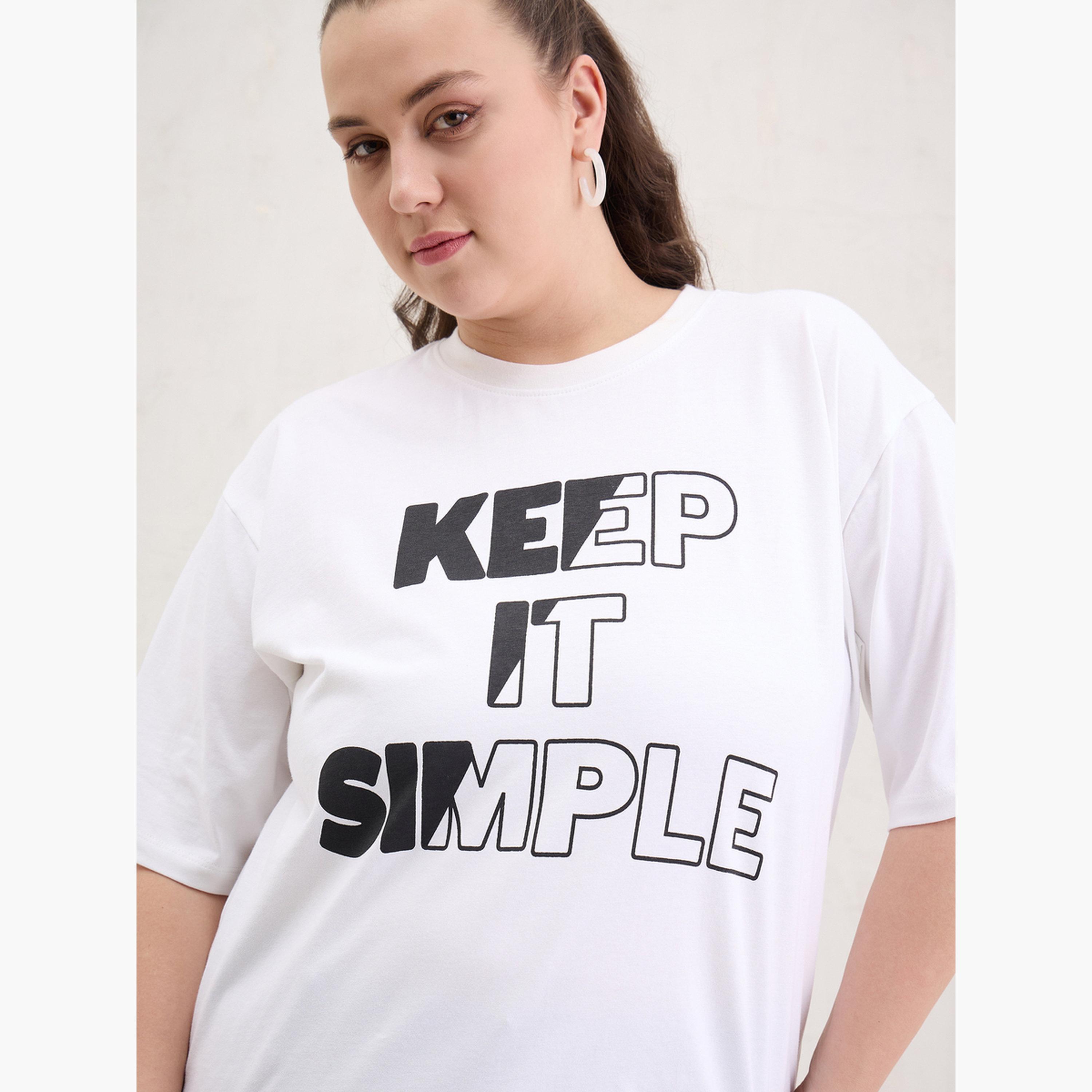 ساسافراس - تي شيرت أبيض بطباعة غرافيكية مقاس واسع-women-clothing-tshirts-image-4