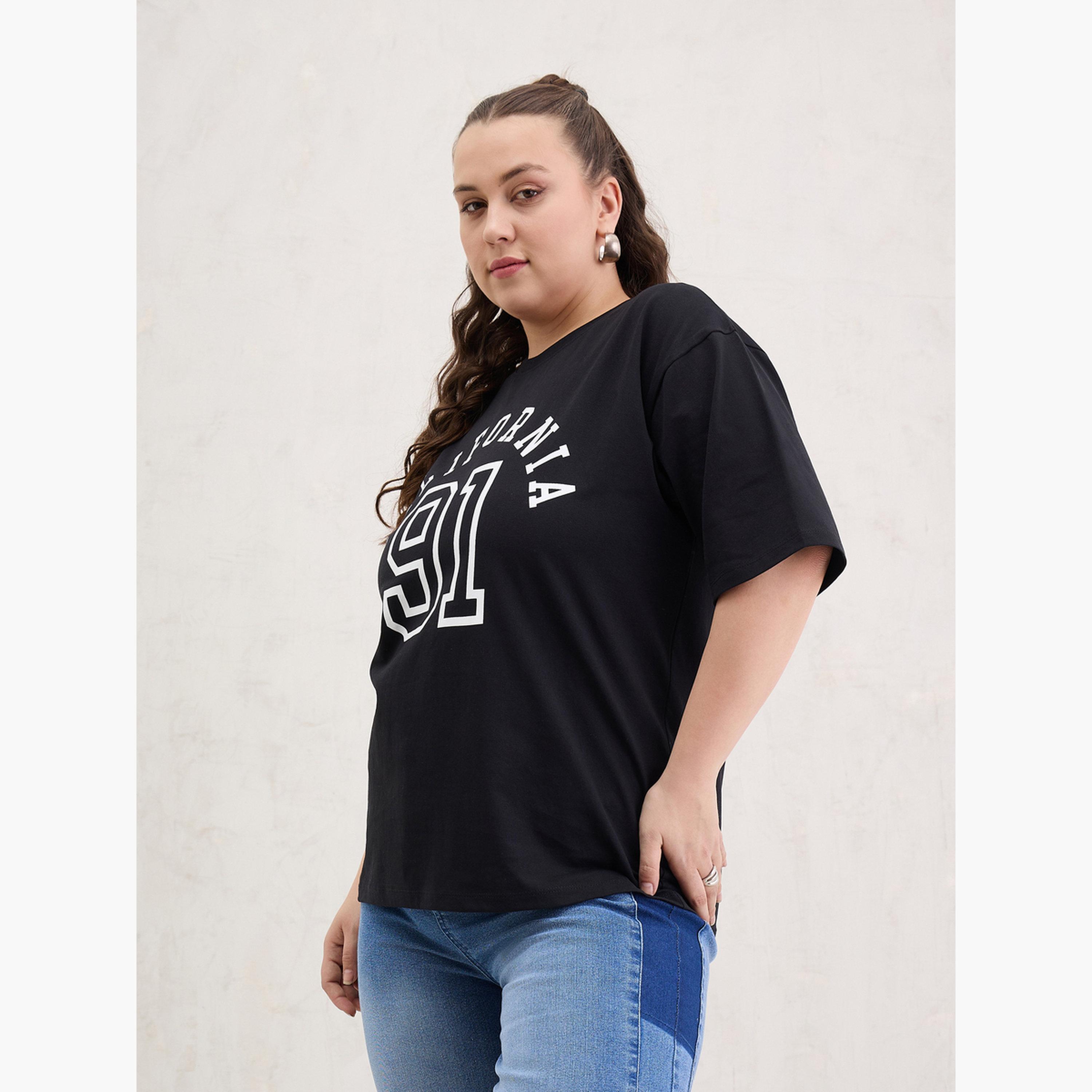 ساسافراس - تي شيرت كاليفورنيا أسود بمقاس واسع-women-clothing-tshirts-image-3